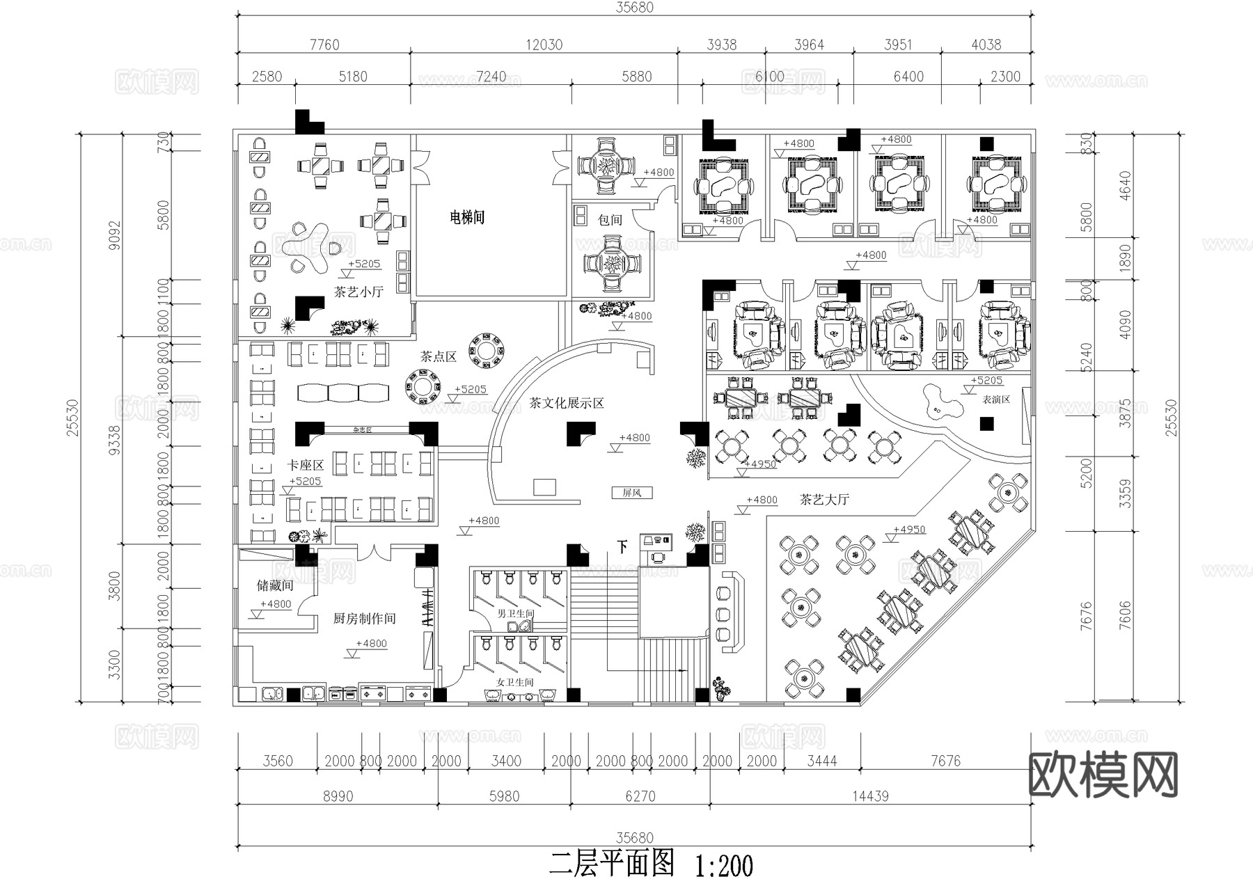 中式茶馆 茶室茶吧茶庄会所 茶楼cad施工图