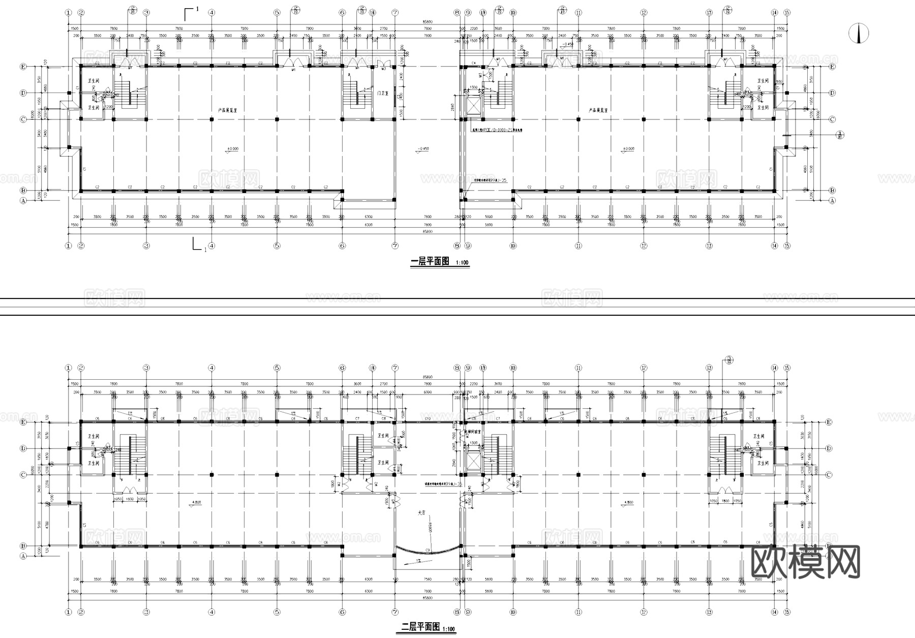 厂区办公楼建筑CAD施工图cad施工图