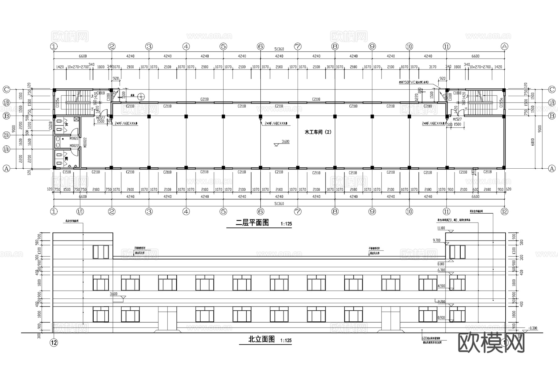三层木工车间厂房工业建筑cad施工图