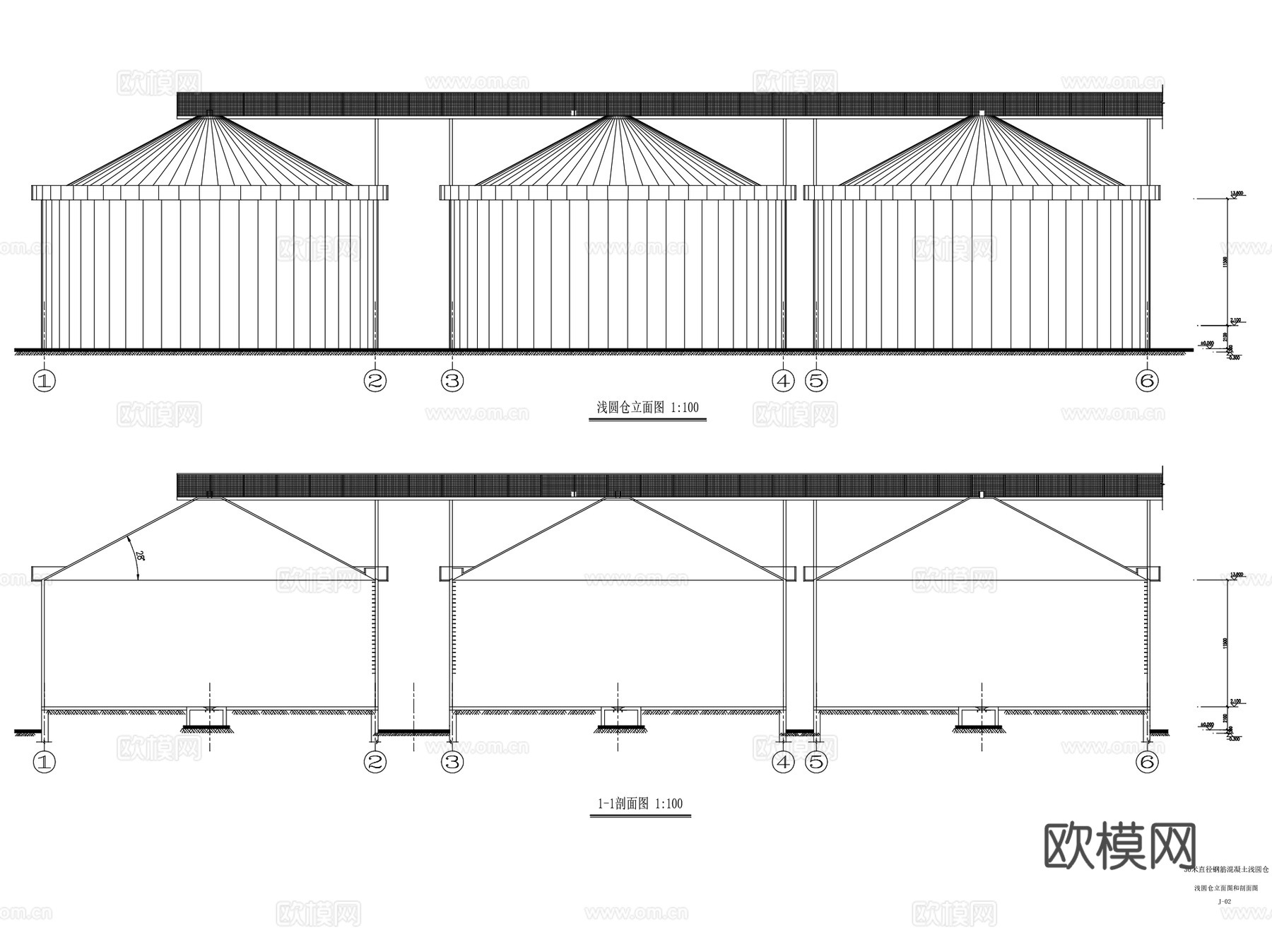 钢筋混凝土粮食筒仓立筒仓工业建筑CAD施工图cad施工图