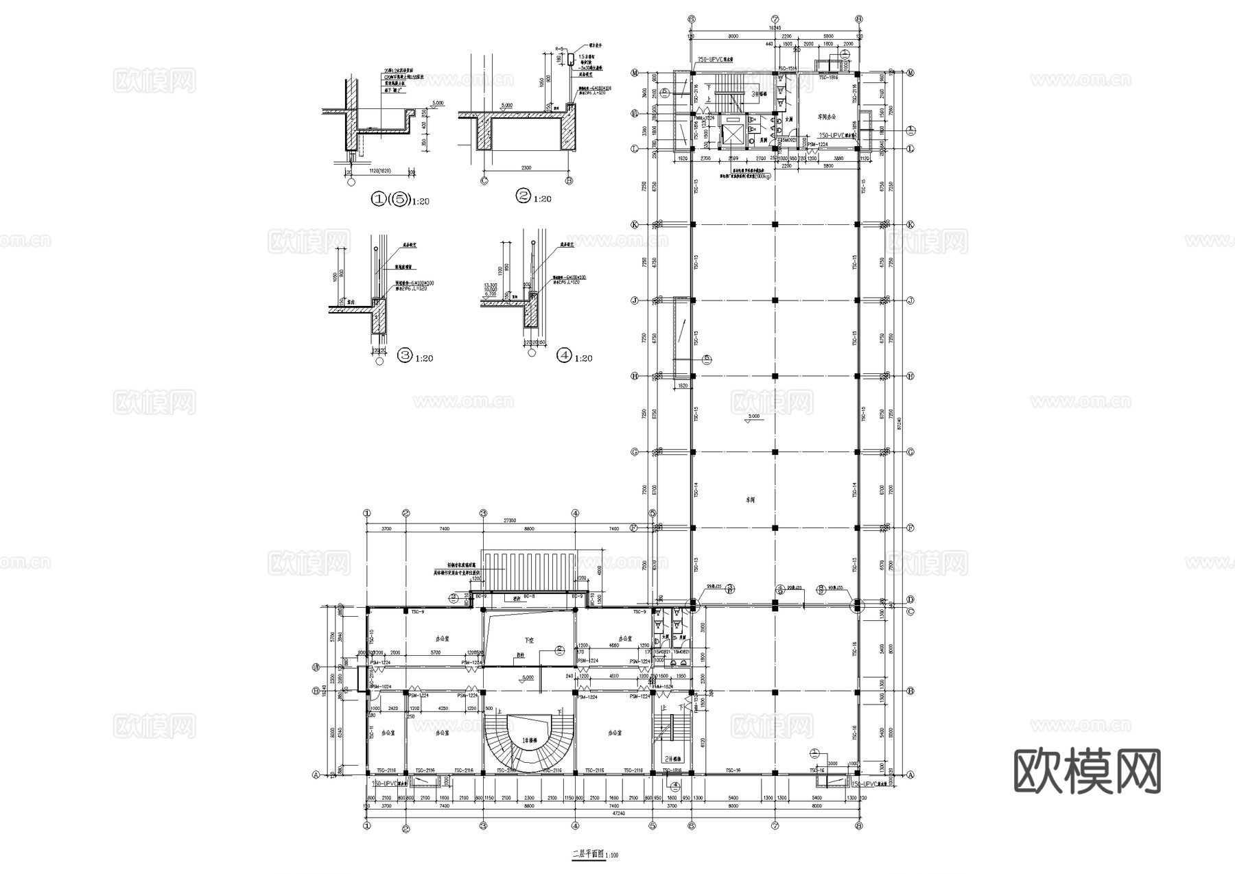 医用器械厂五层车间办公厂房工业建筑CAD施工图cad施工图