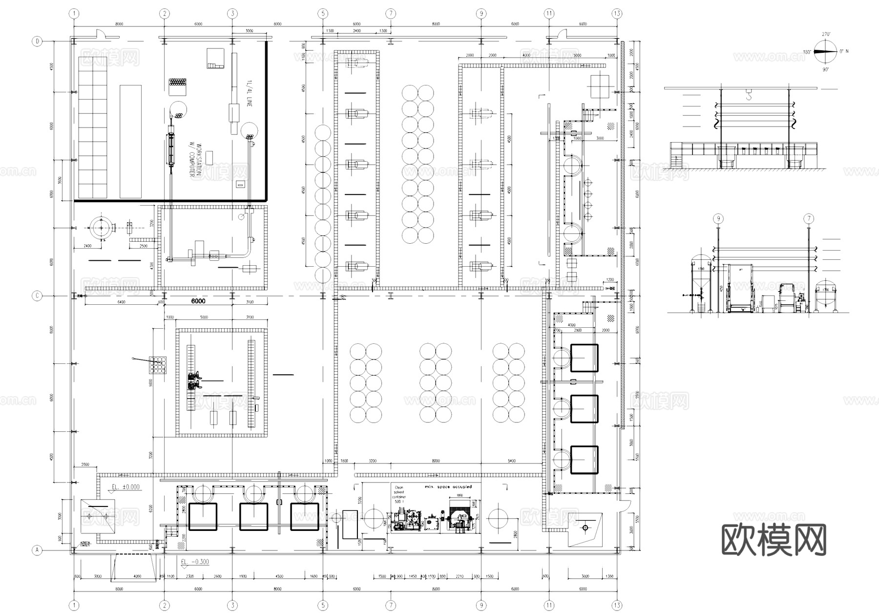 单层轻钢生产厂房装桶车间工业建筑CAD施工图集cad施工图