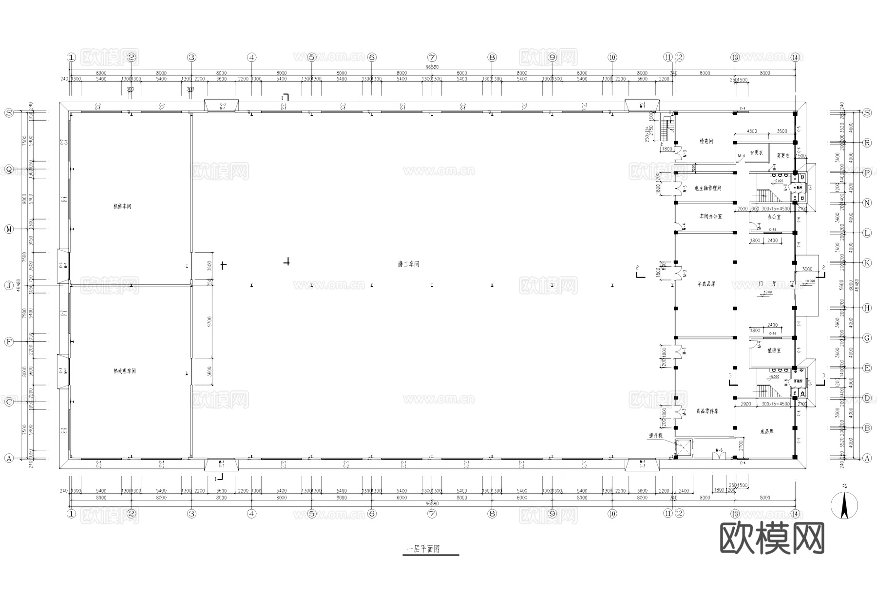 磨工车间厂房工业建筑CAD施工图cad施工图