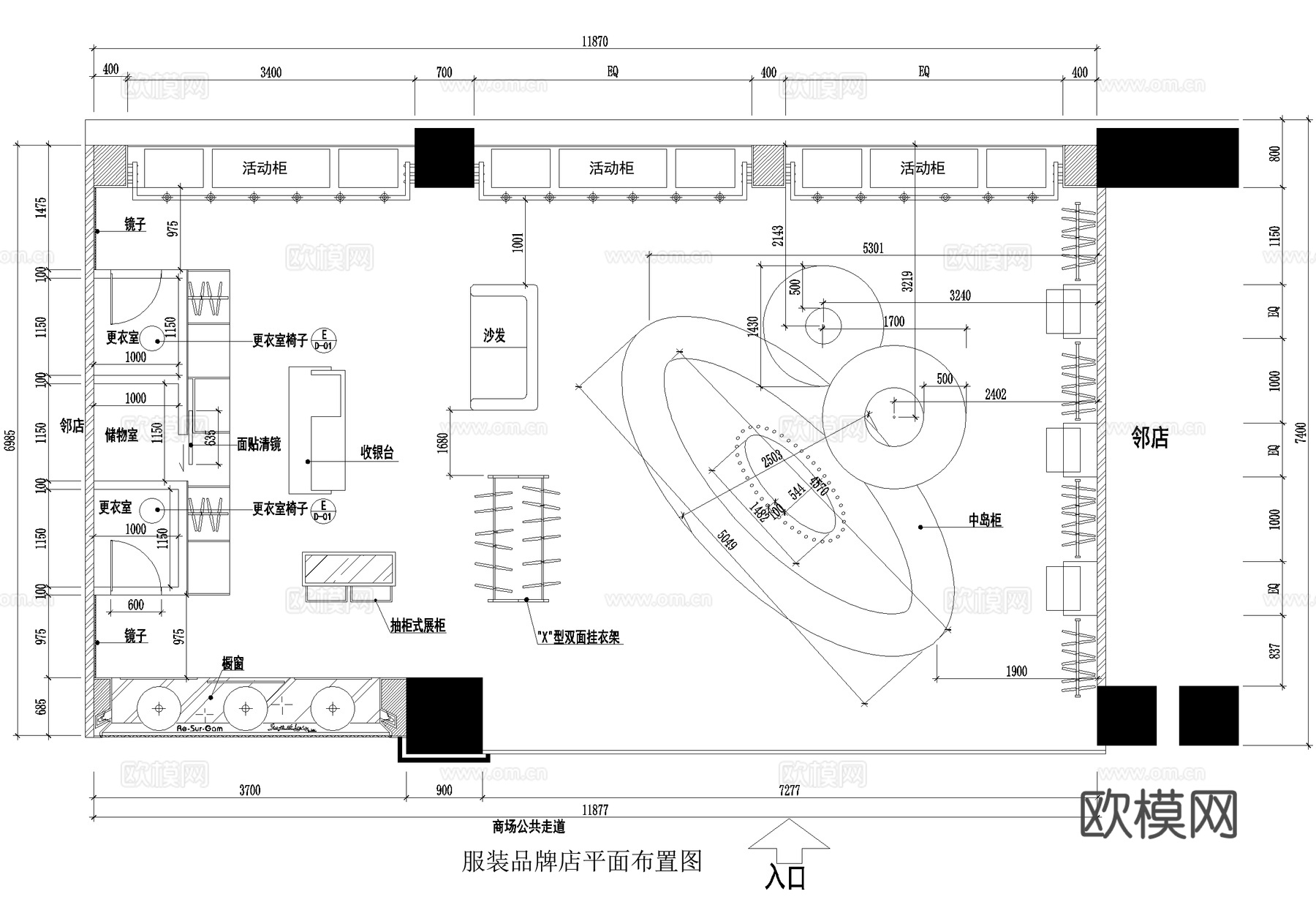 服装店 品牌服饰店cad施工图
