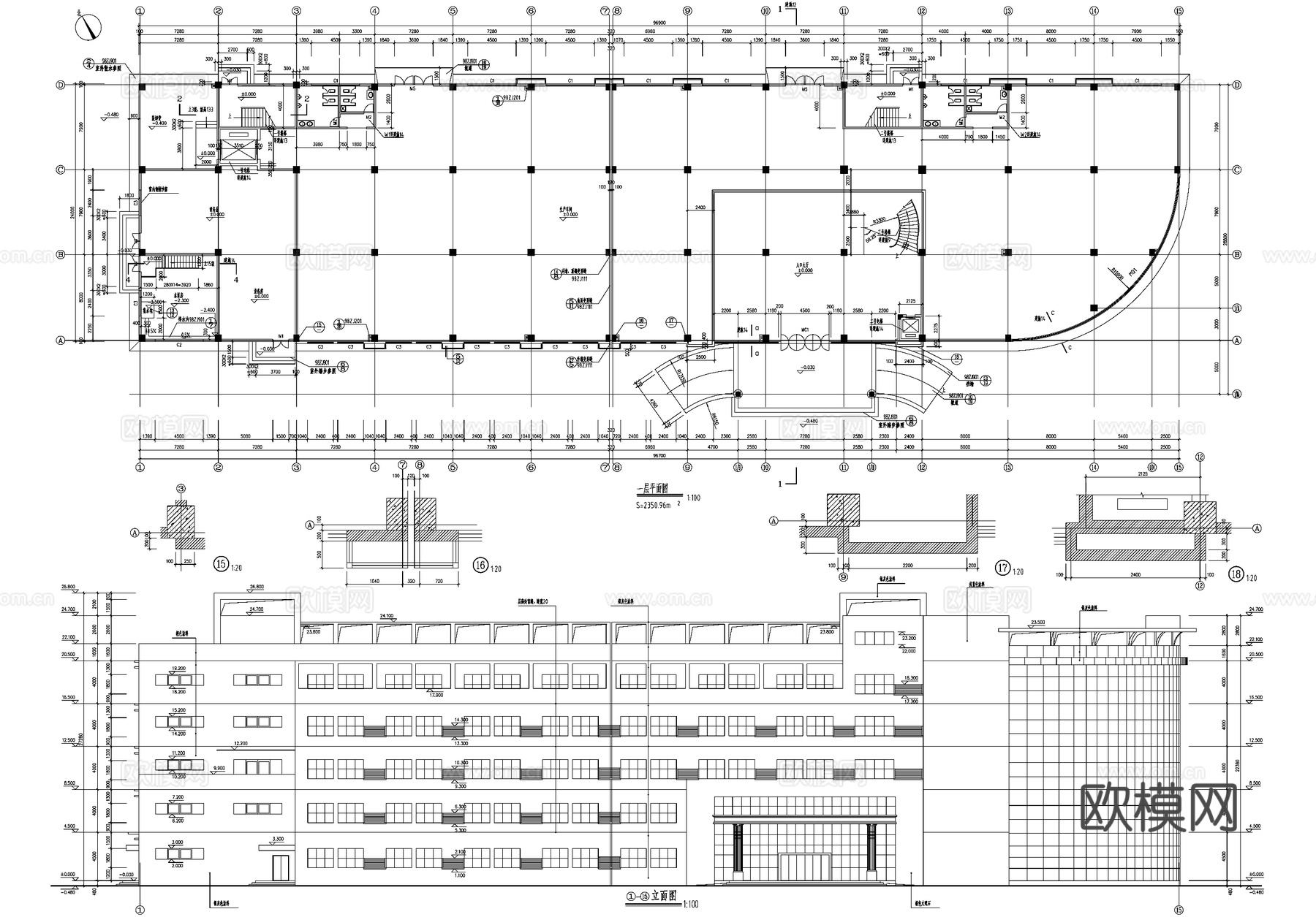五层厂房生产车间工业建筑CAD施工图cad施工图
