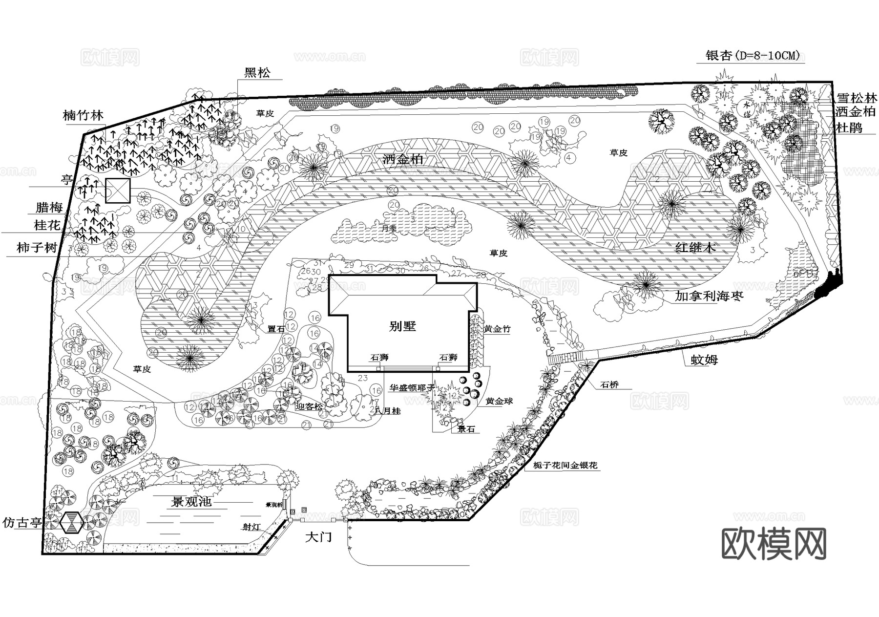 庭院 植物绿化平面图cad施工图