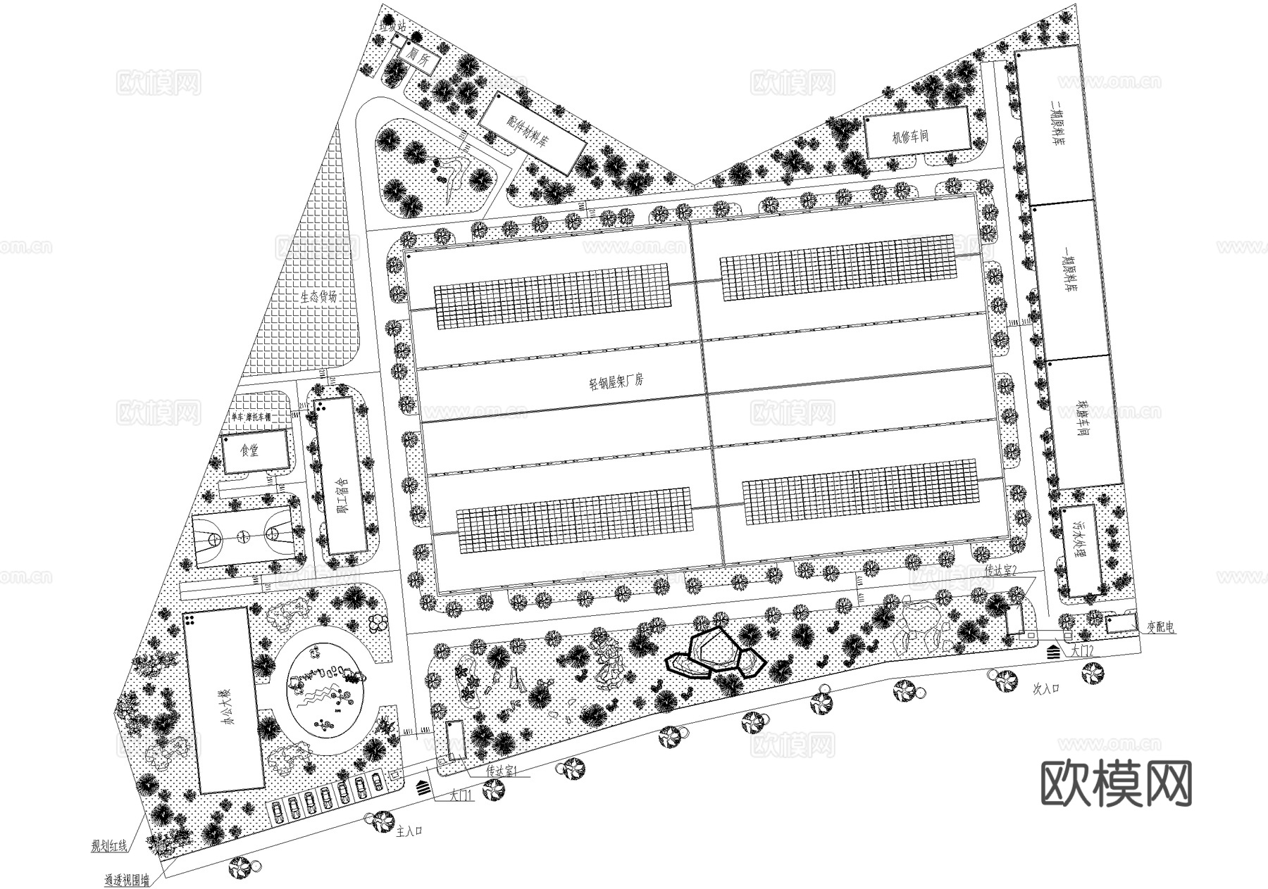 厂房产业园景观 工业园区 规划平面图cad施工图