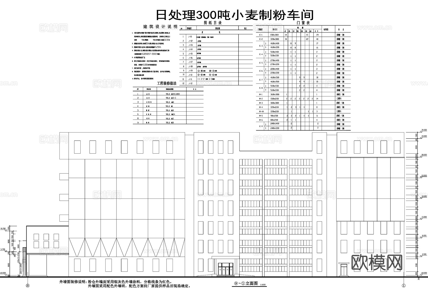 面粉厂七层小麦制粉车间厂房工业建筑cad施工图