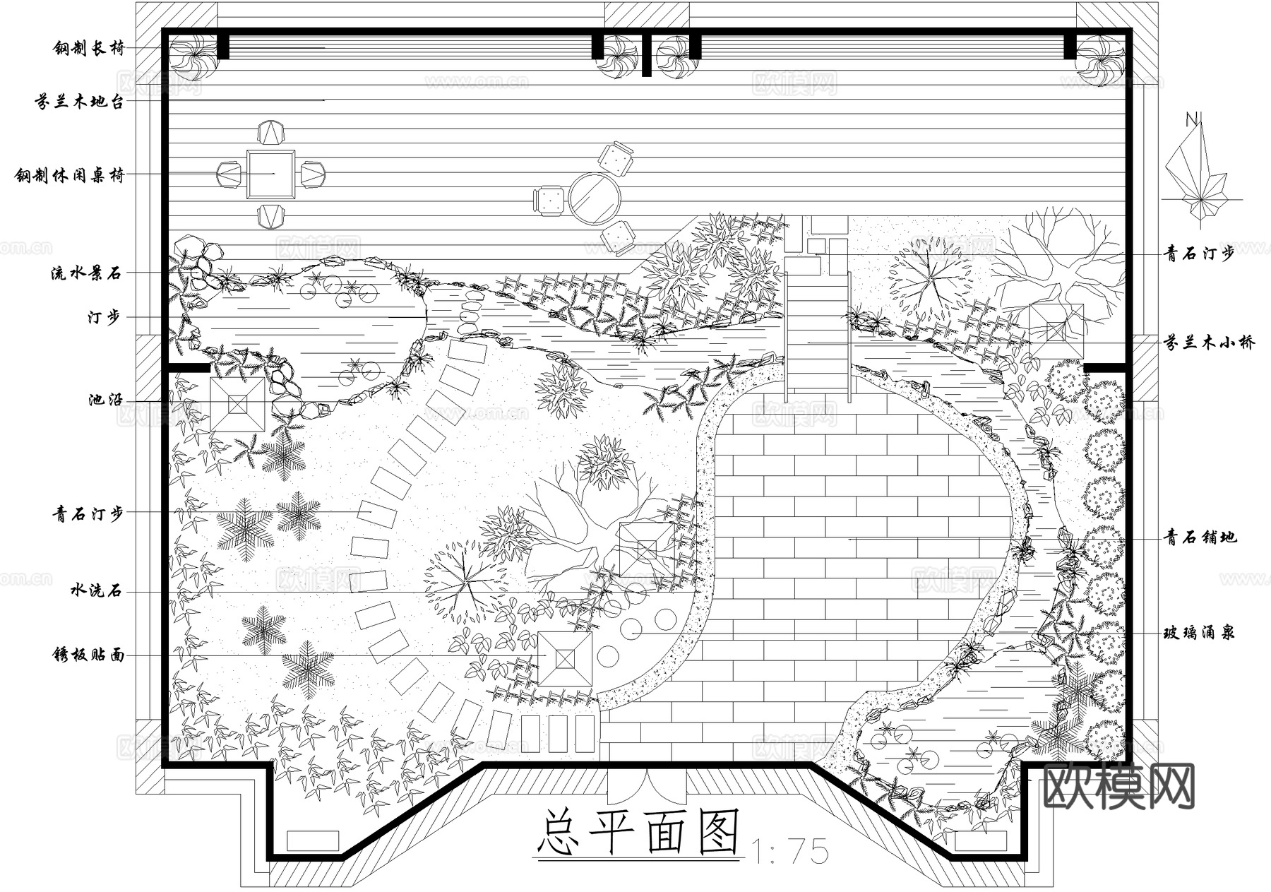 屋顶花园 平面图 植物种植绿化配置cad施工图