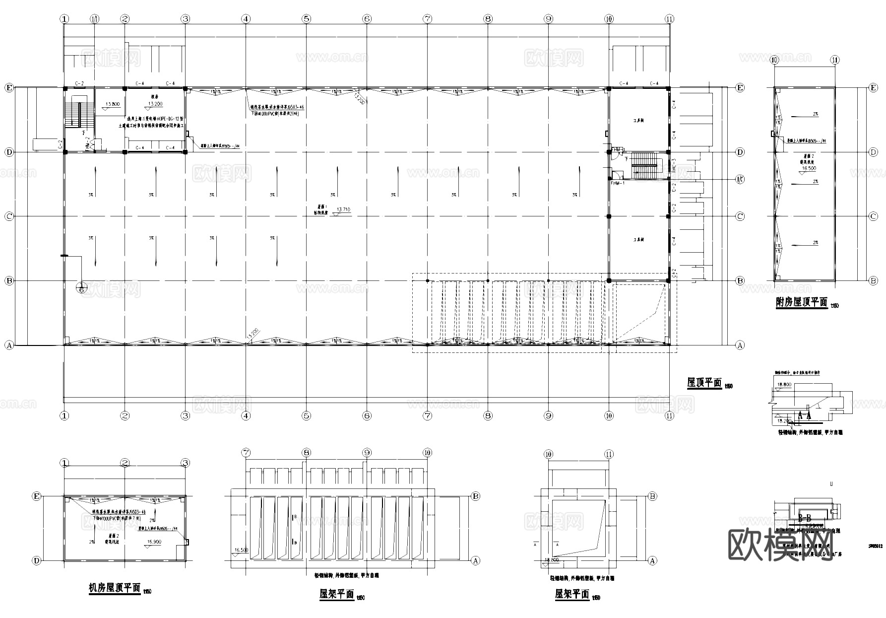 四层工厂车间厂房工业建筑CAD施工图cad施工图