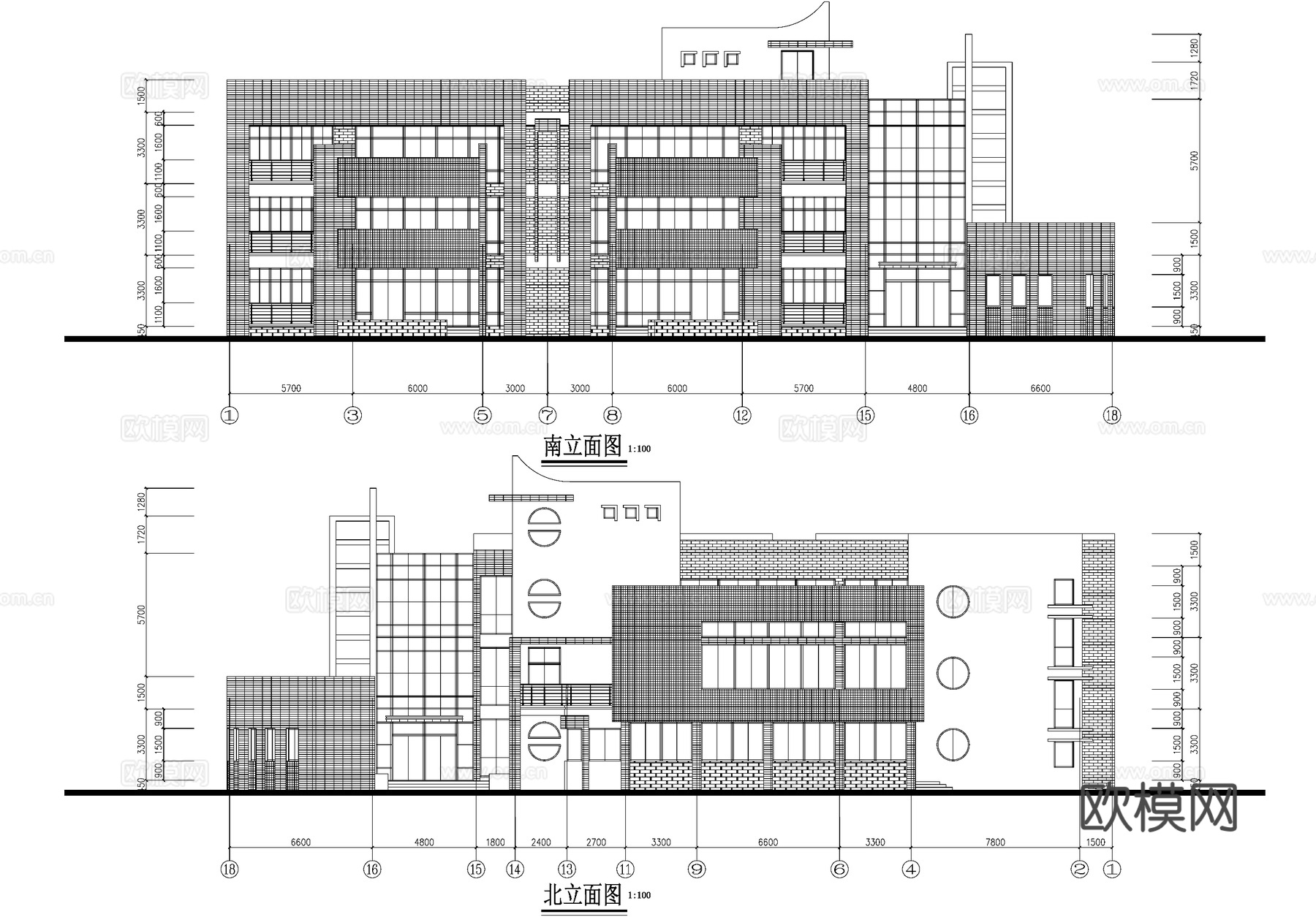 现代三层居住区幼儿园建筑CAD施工图cad施工图