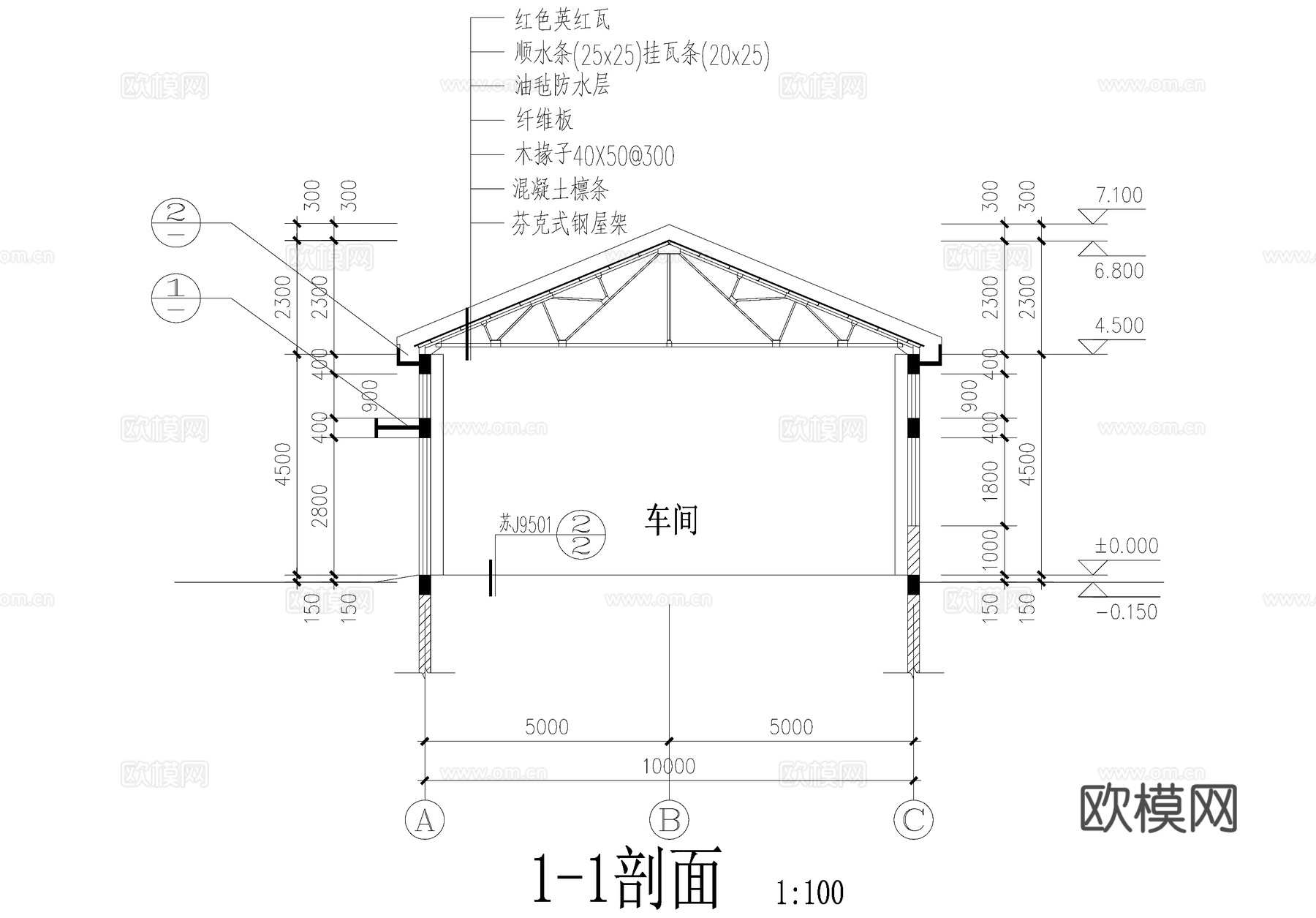 单层车间厂房工业建筑CAD施工图cad施工图