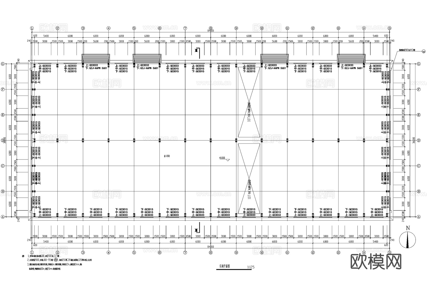 单层金工车间厂房工业建筑CAD施工图cad施工图