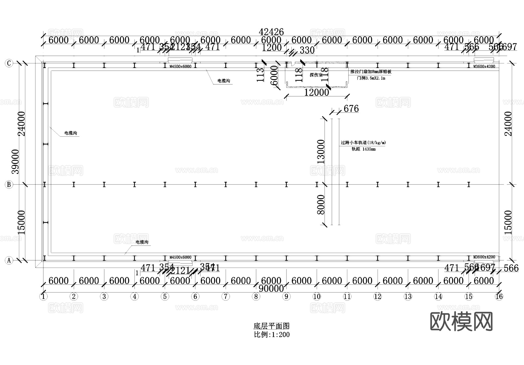 电力设备厂单层厂房工业建筑CAD施工图cad施工图