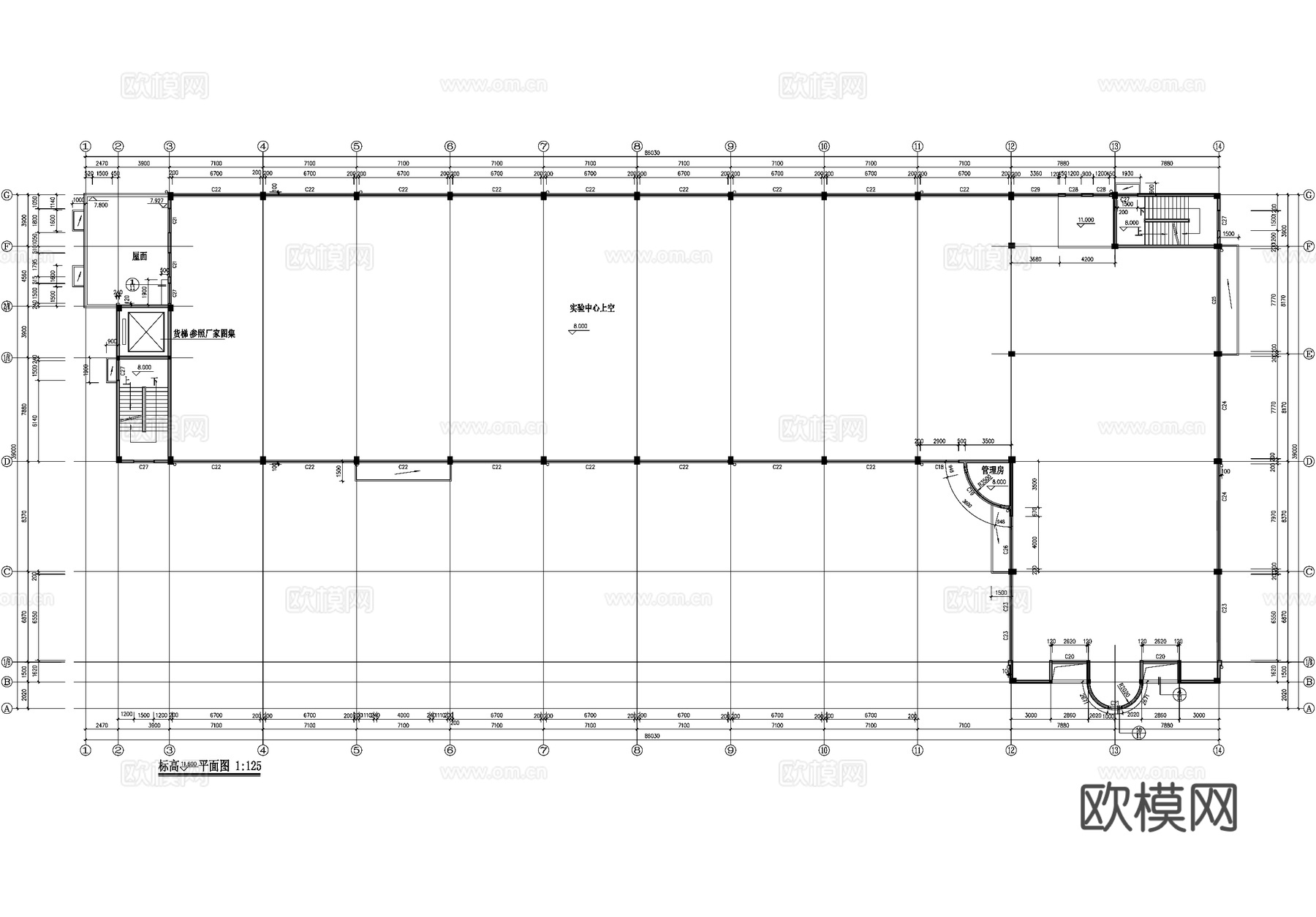 工业实验中心办公楼车间厂房建筑CAD施工图cad施工图