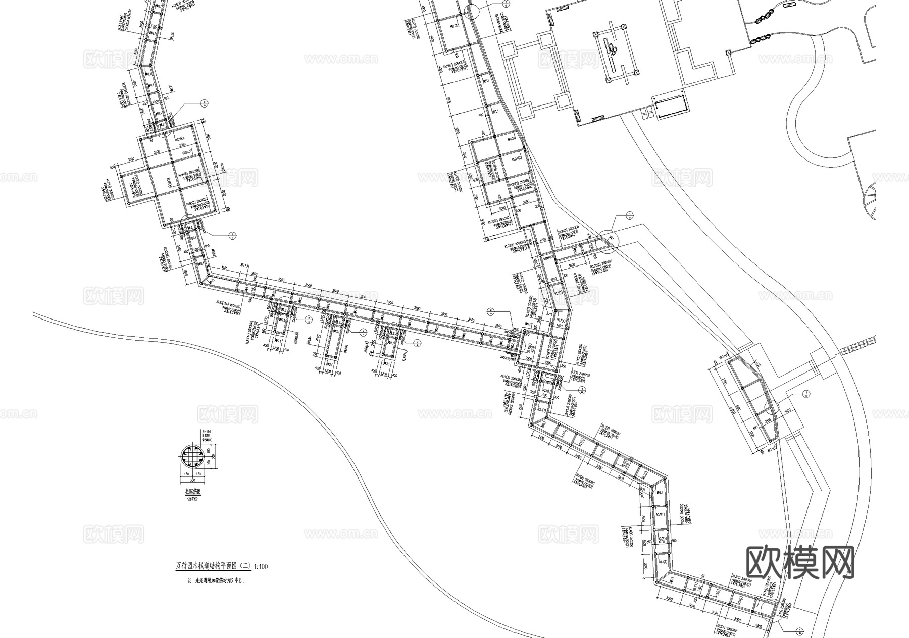 荷花池水中木栈道 栏杆cad施工图