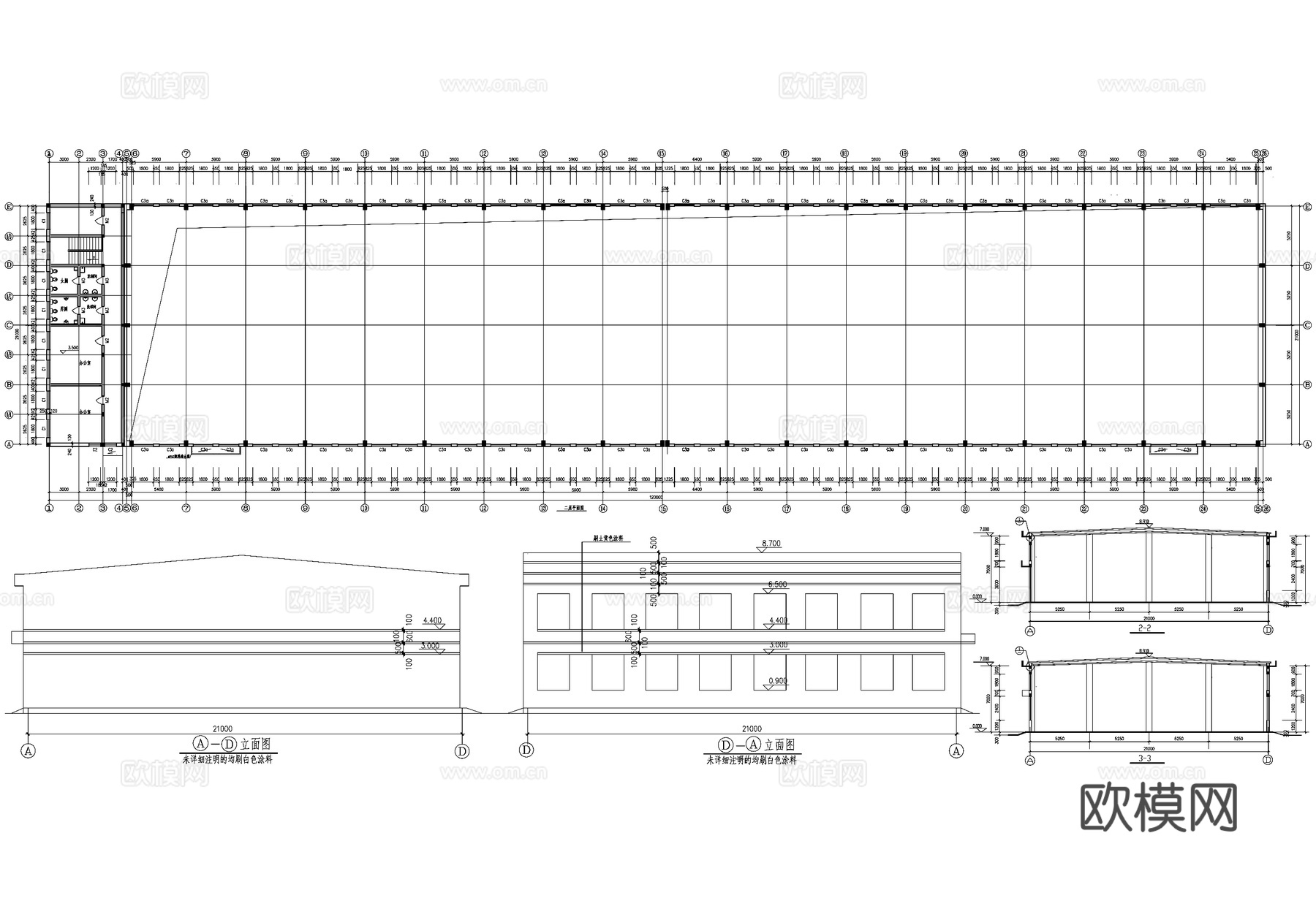 二层厂房车间工业建筑cad施工图