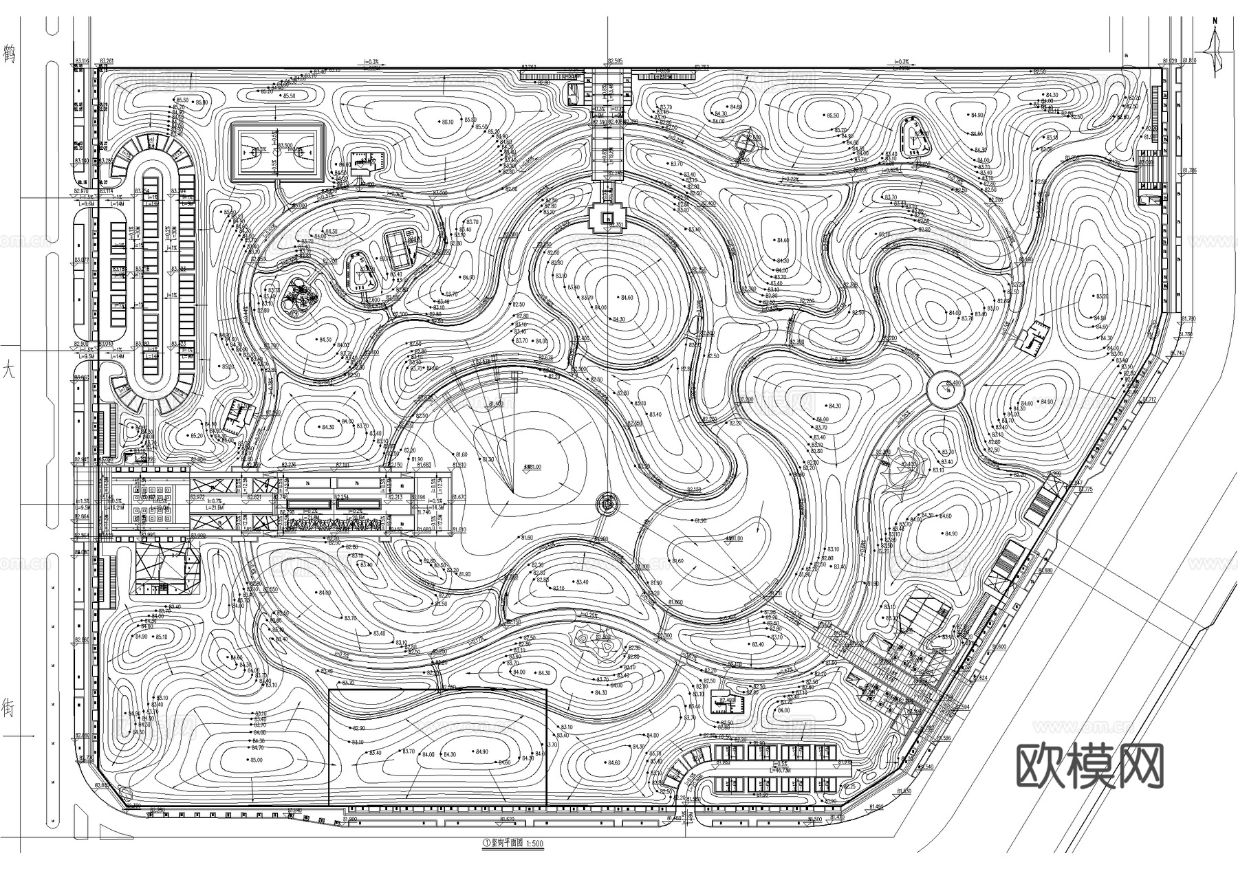 滨水公园 规划景观总平面图cad施工图