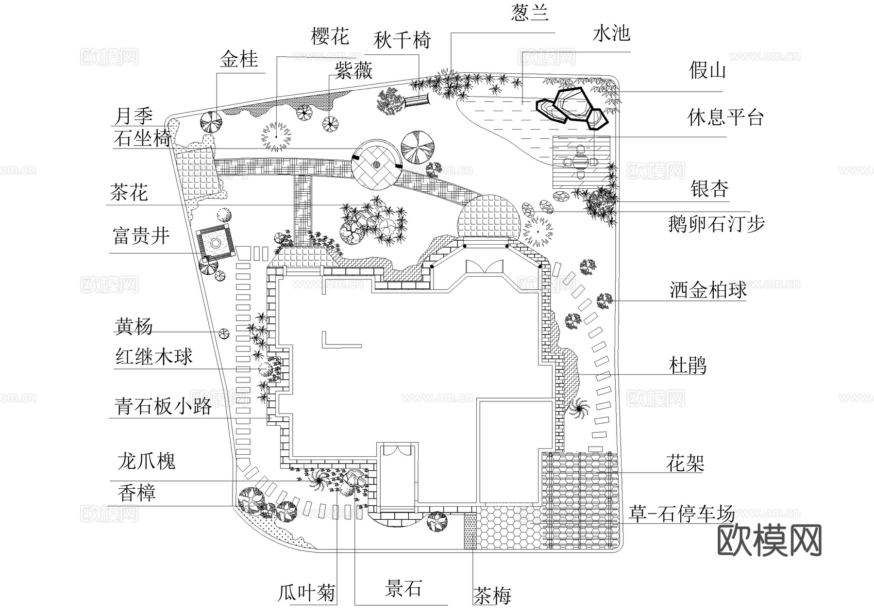庭院 植物绿化平面图cad施工图