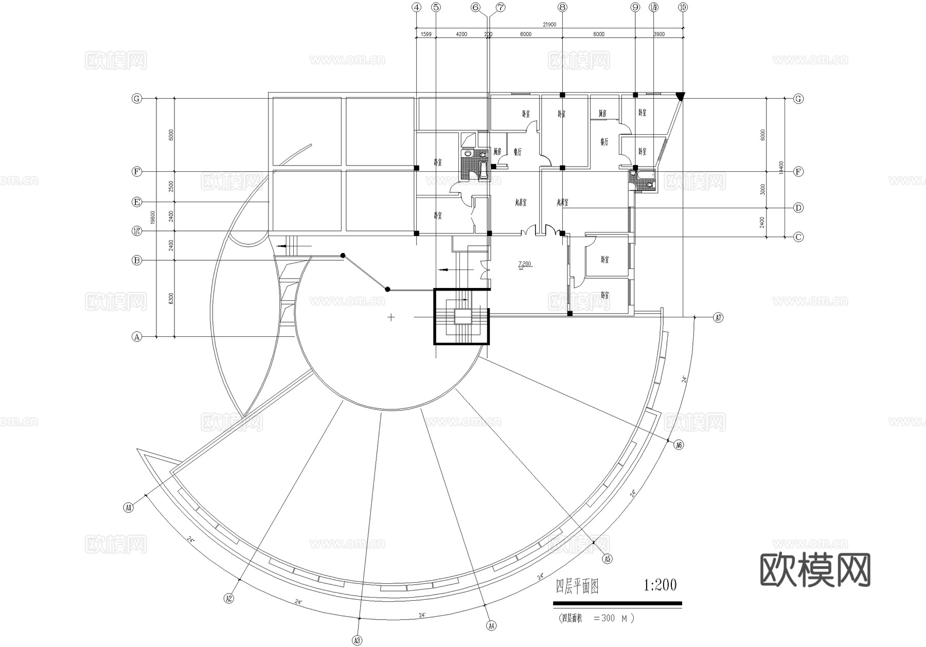 幼儿园建筑 四层托儿所cad施工图
