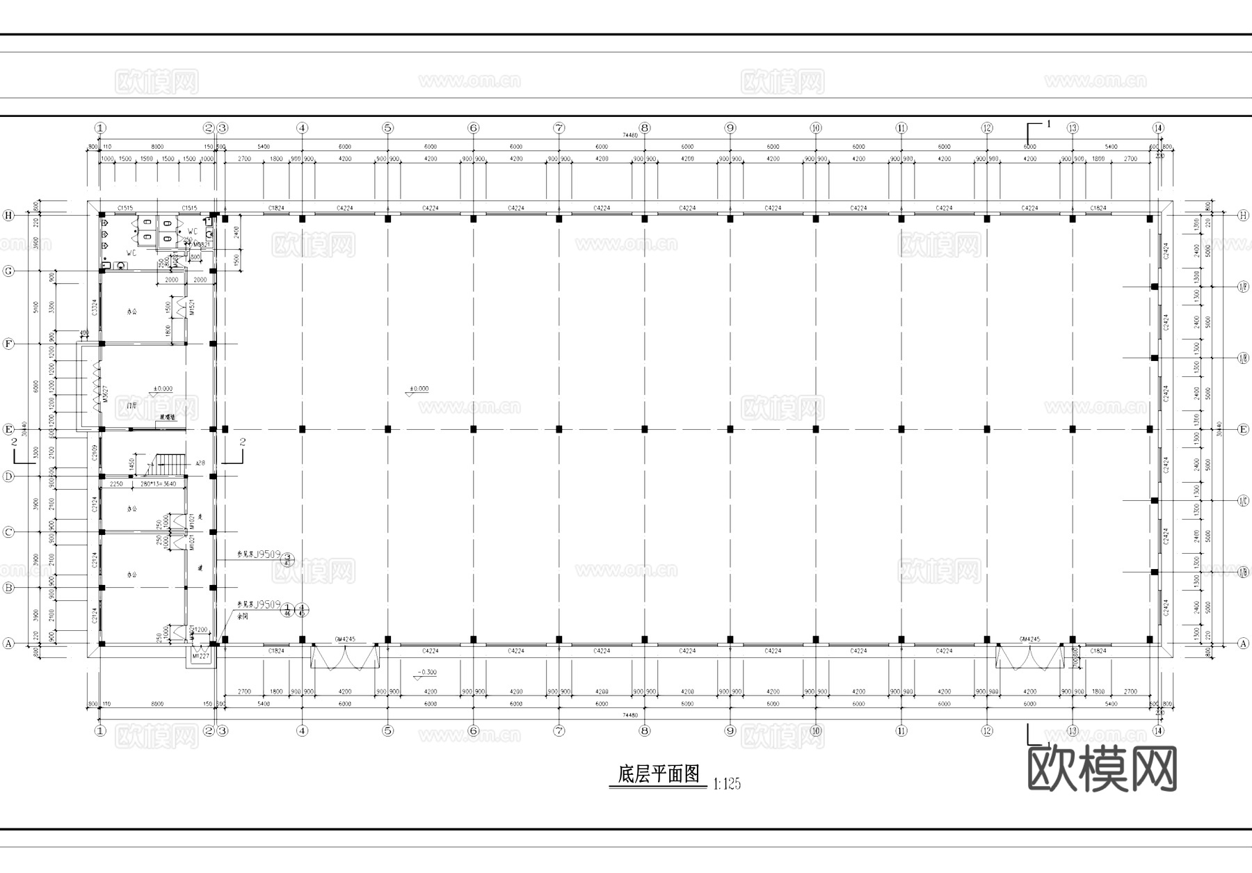 二层车间厂房工业建筑CAD施工图cad施工图