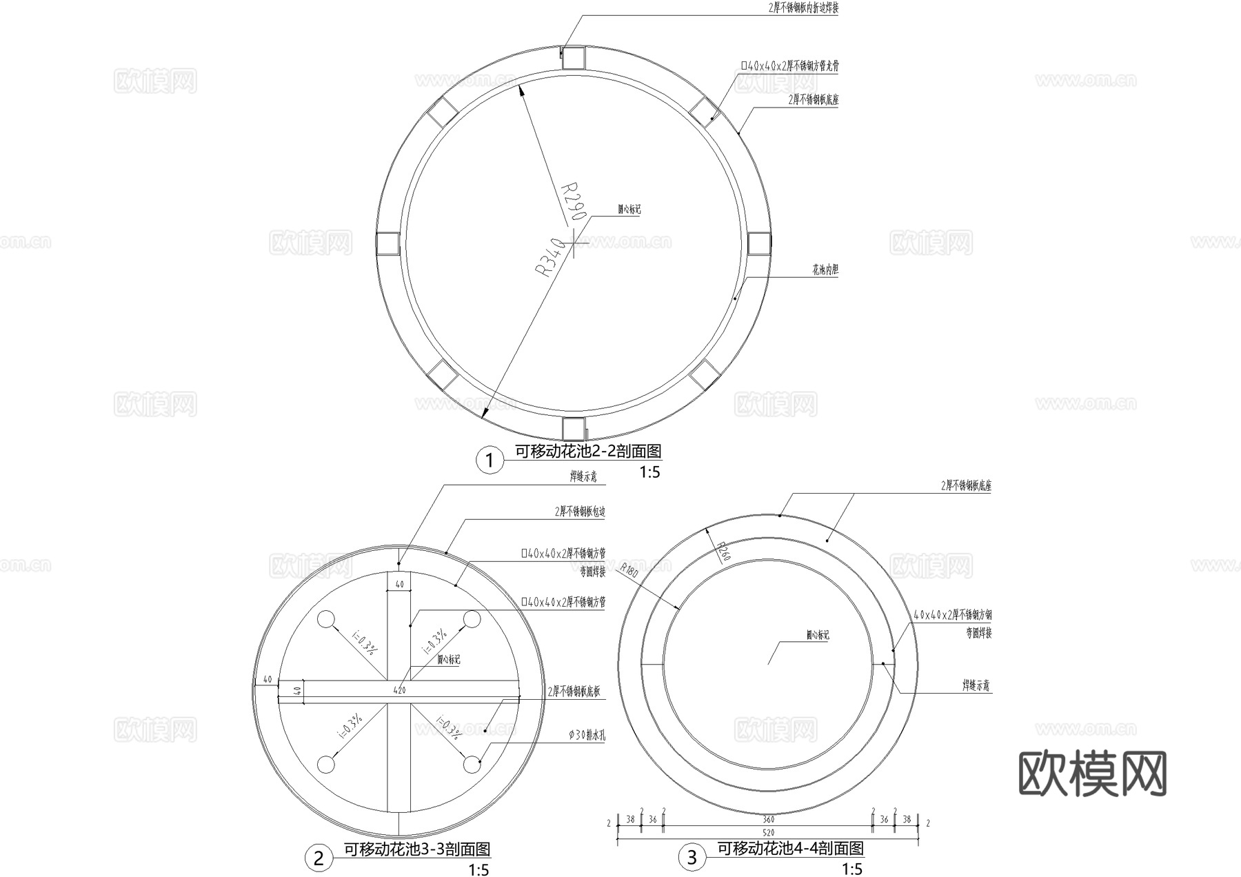 不锈钢花池 可移动花池 花箱 种植池cad施工图