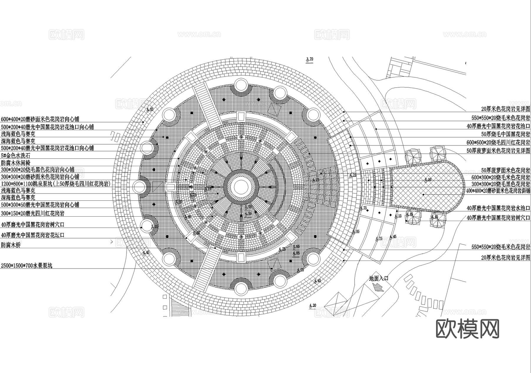 中心广场 景观铺装平面图cad施工图