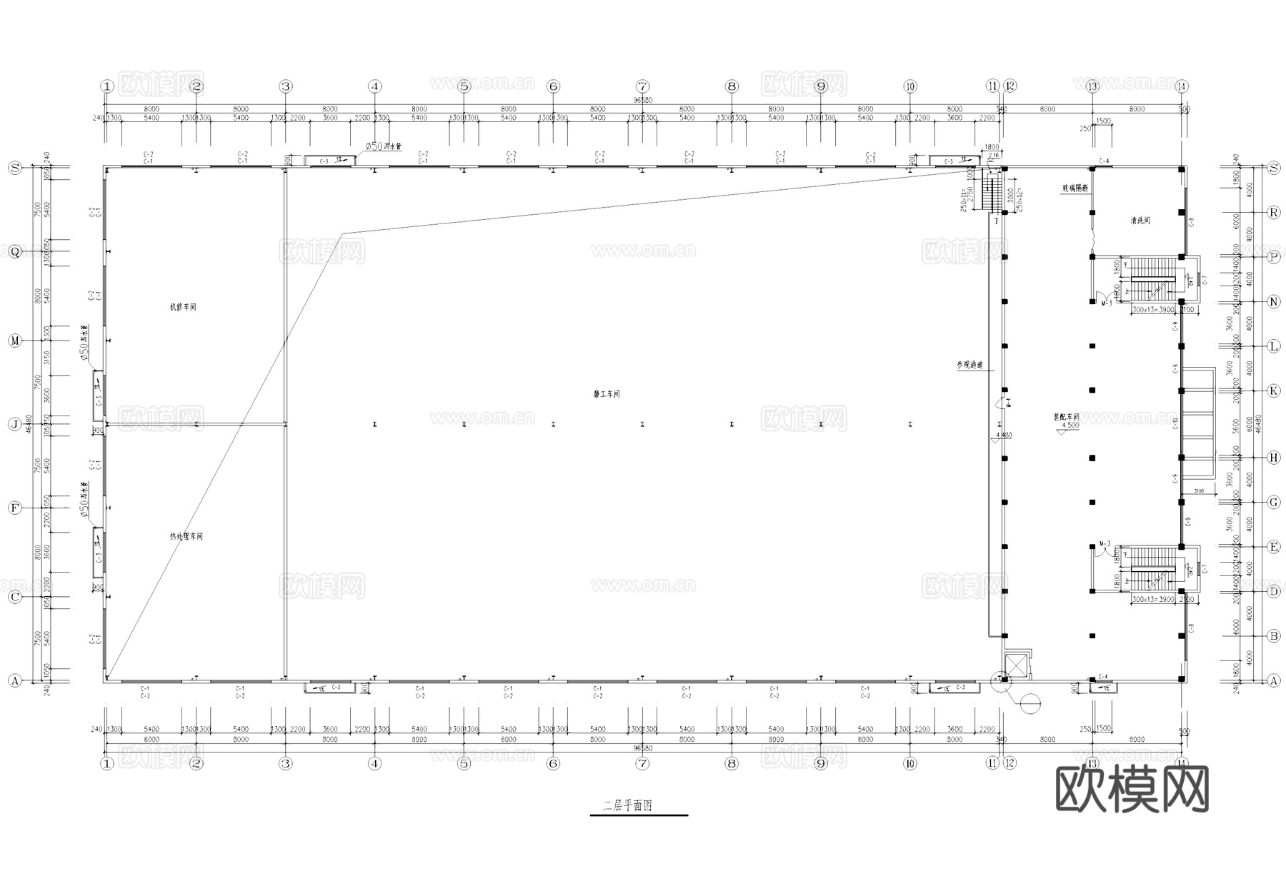磨工车间厂房工业建筑CAD施工图cad施工图
