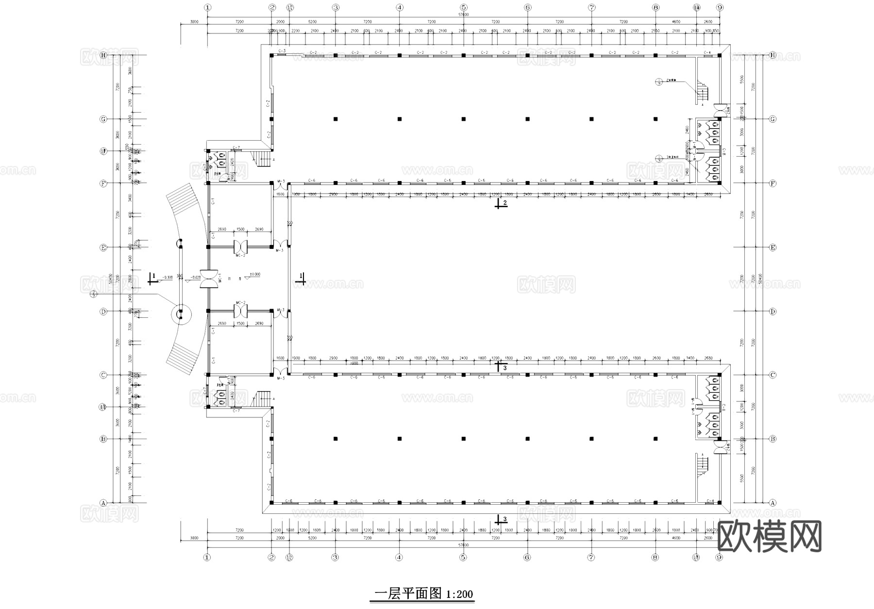 丙级工业厂房办公建筑CAD施工图cad施工图
