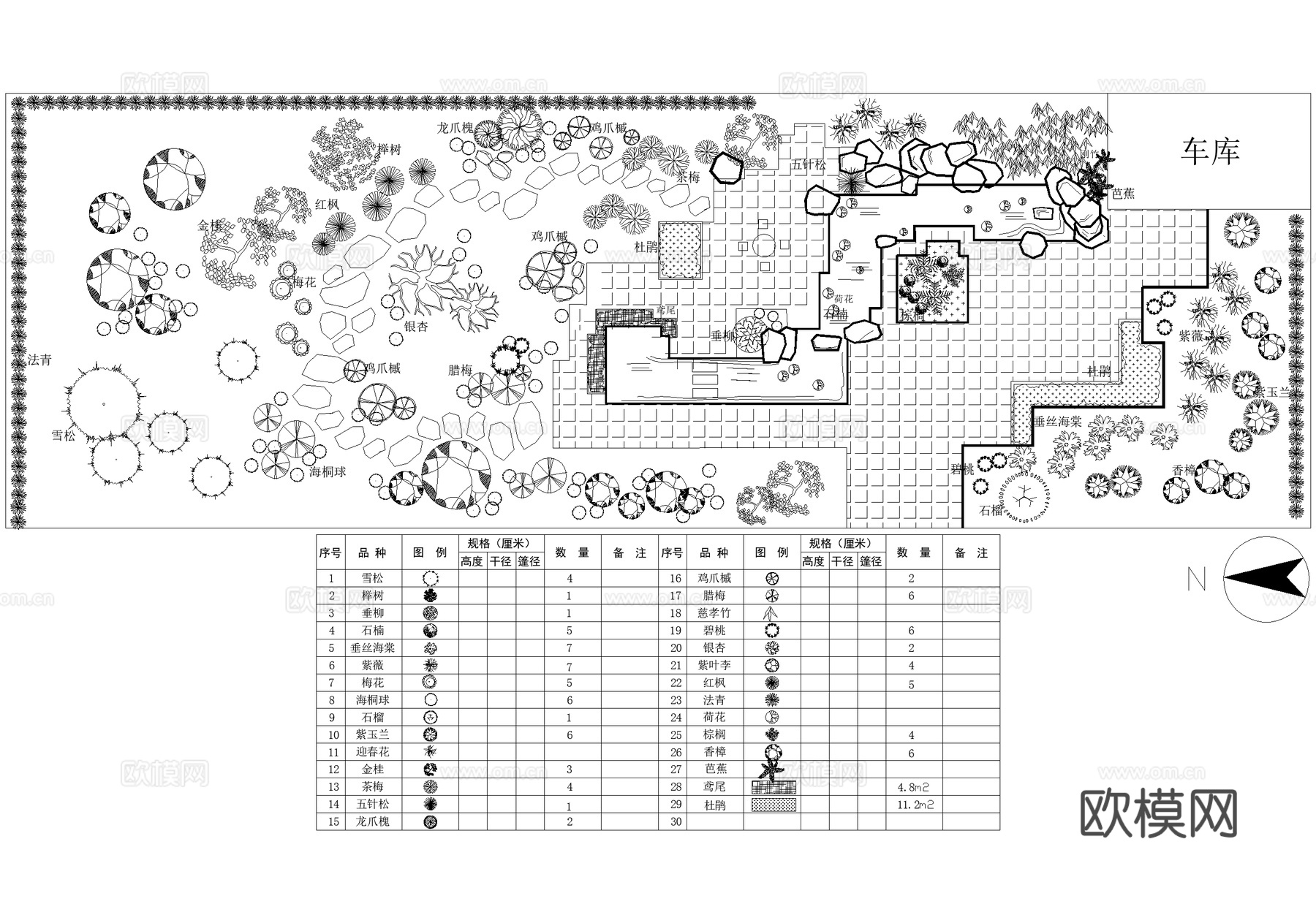 庭院 植物绿化种植平面图 小游园绿地cad施工图