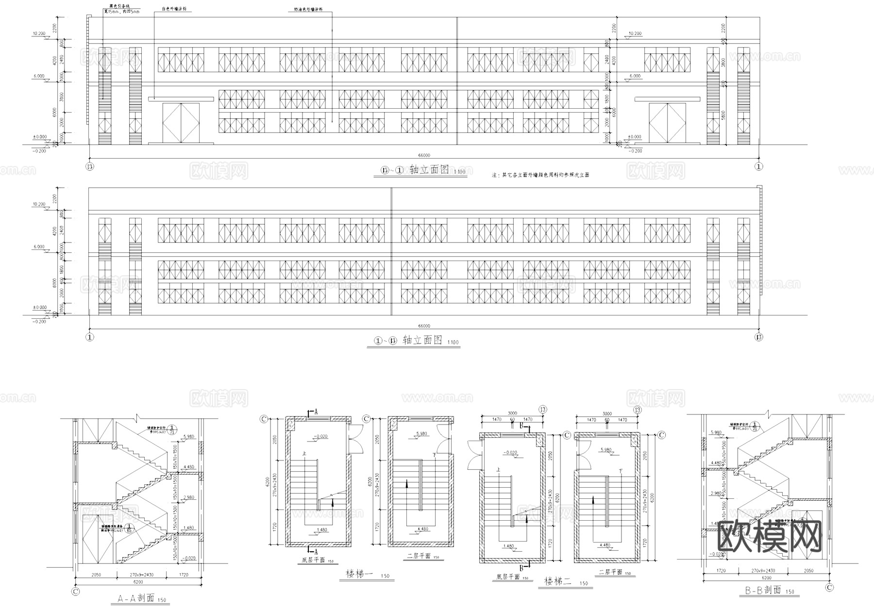 二层车间厂房工业建筑CAD施工图cad施工图
