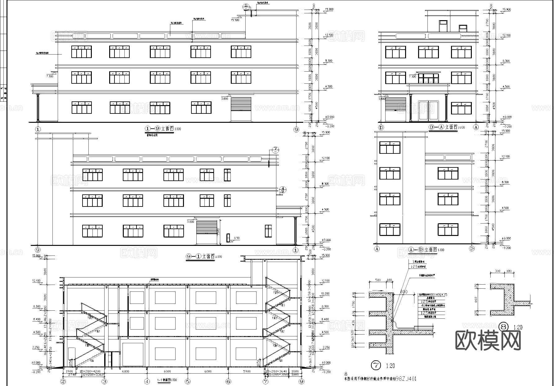 四层丙类生产厂房车间工业建筑CAD施工图cad施工图