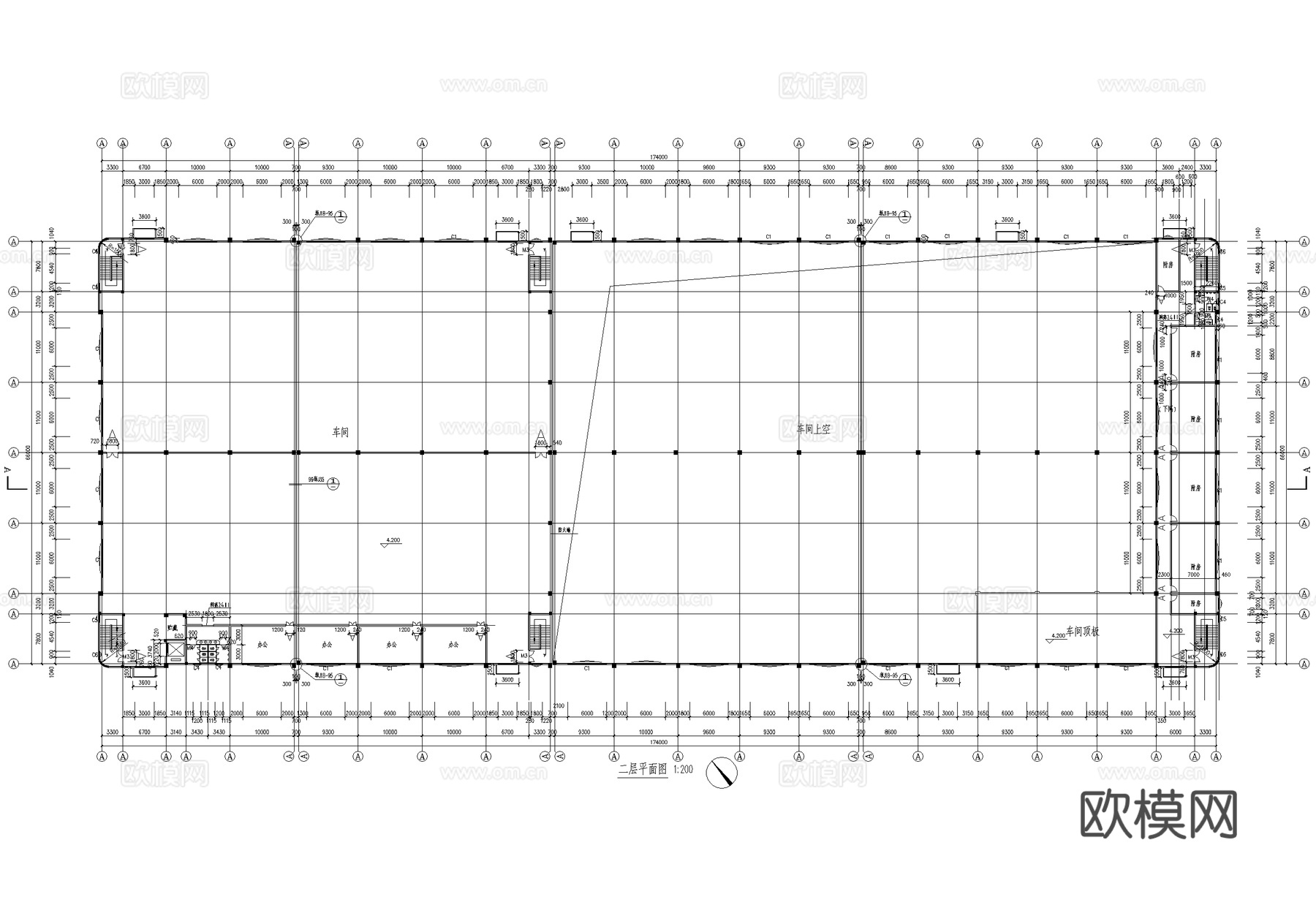 二层车间厂房工业建筑cad施工图