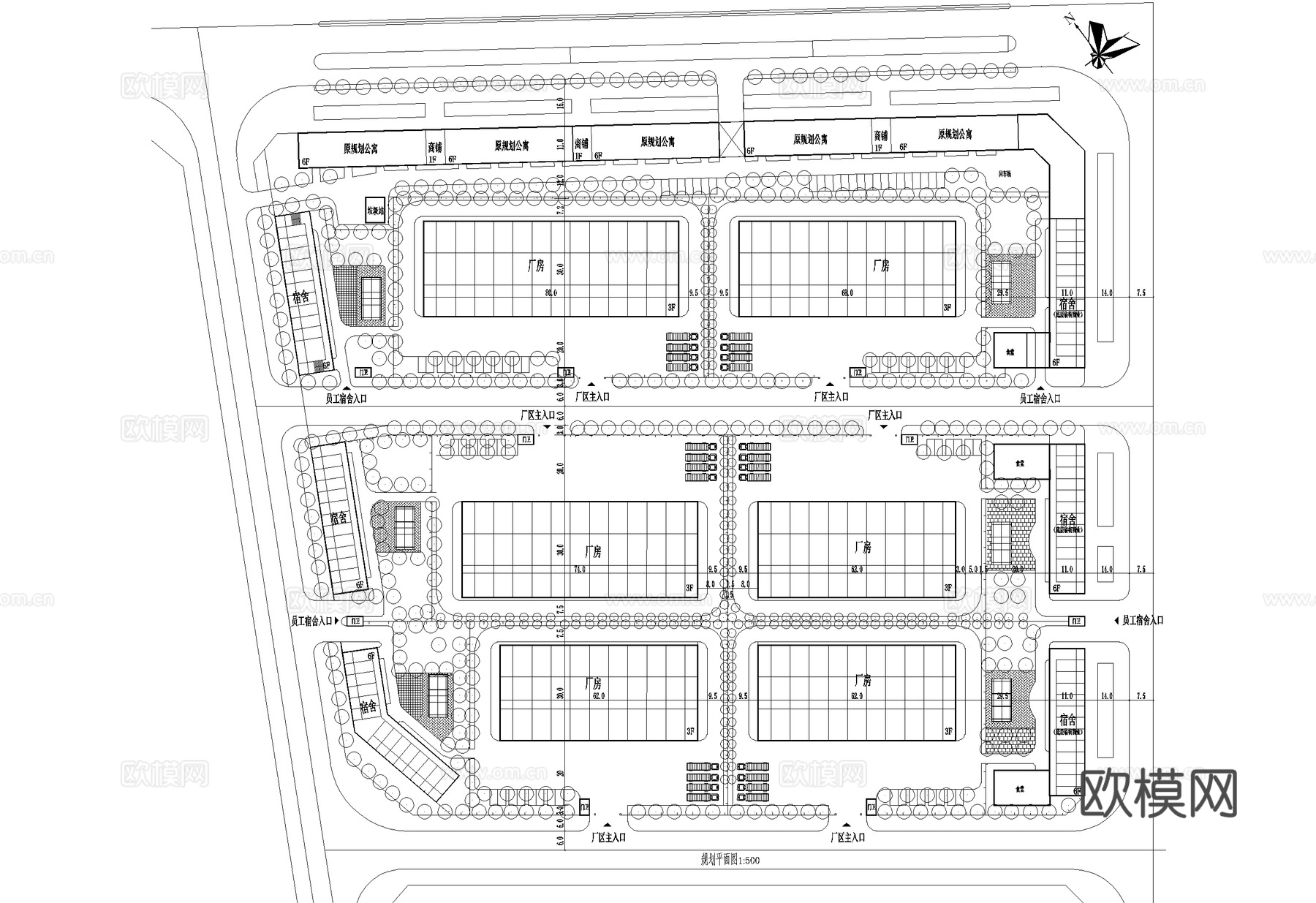 厂房工业园区产业园景观规划平面图cad施工图