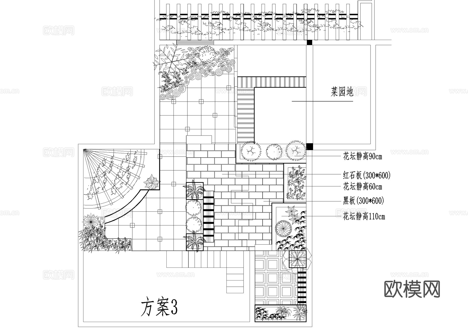 屋顶花园 平面图 植物种植绿化配置cad施工图cad施工图