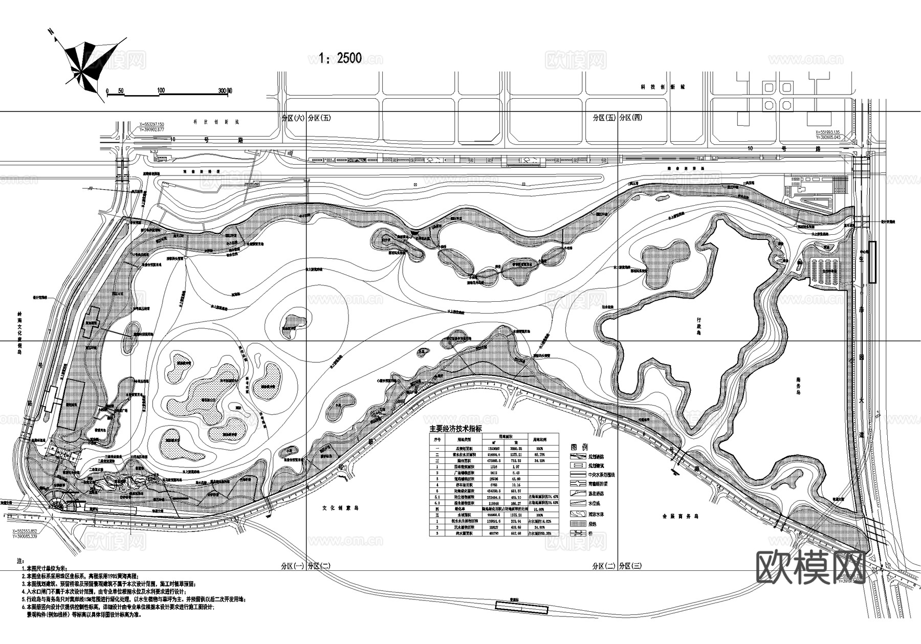 湿地滨水公园规划总平面图 总图竖向游览路线cad施工图