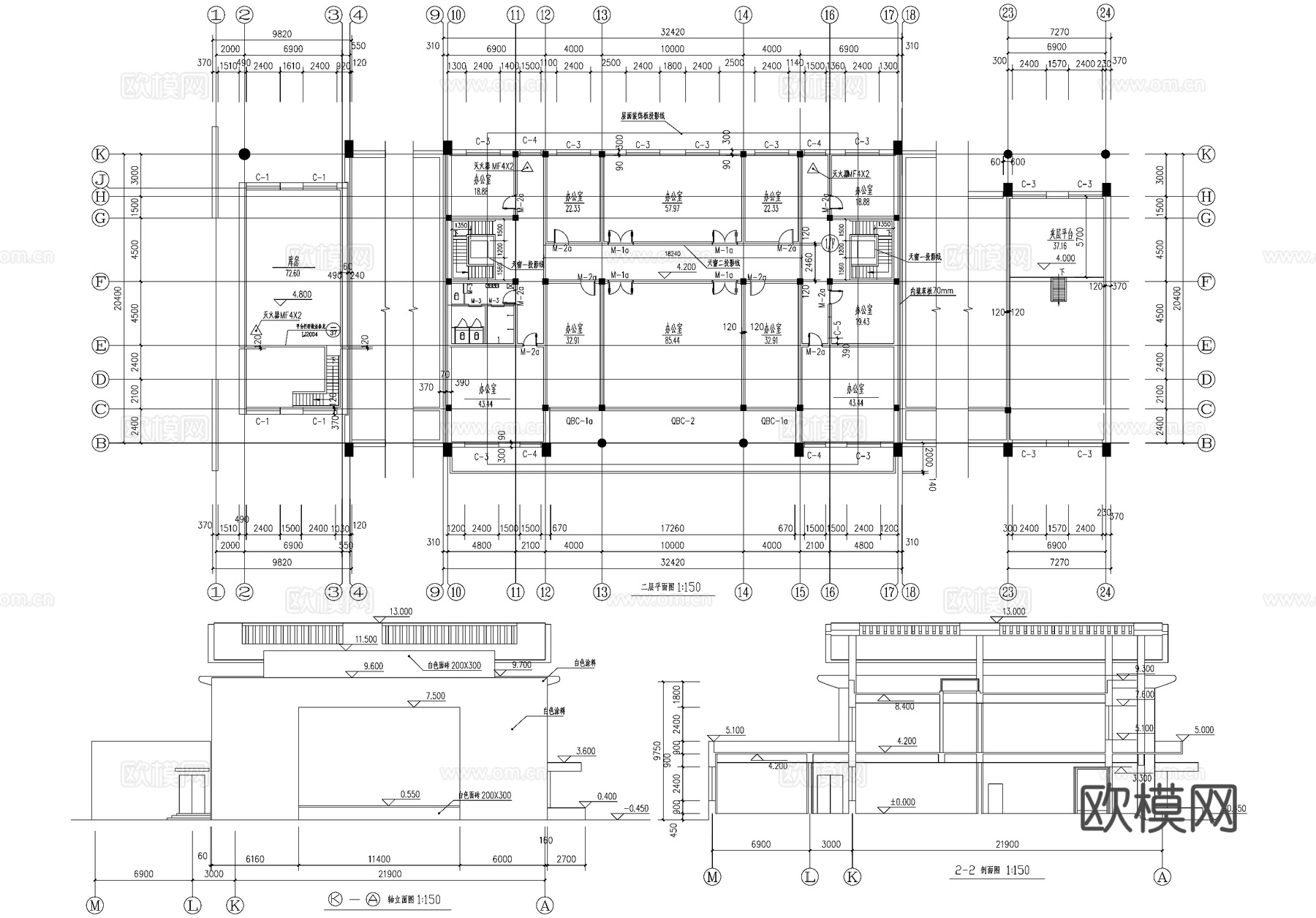 二层动力站车间厂房工业建筑CAD施工图cad施工图