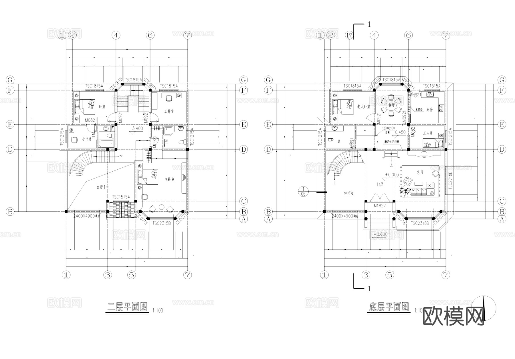 童家淤小区多层别墅建筑结构CAD施工图集cad施工图