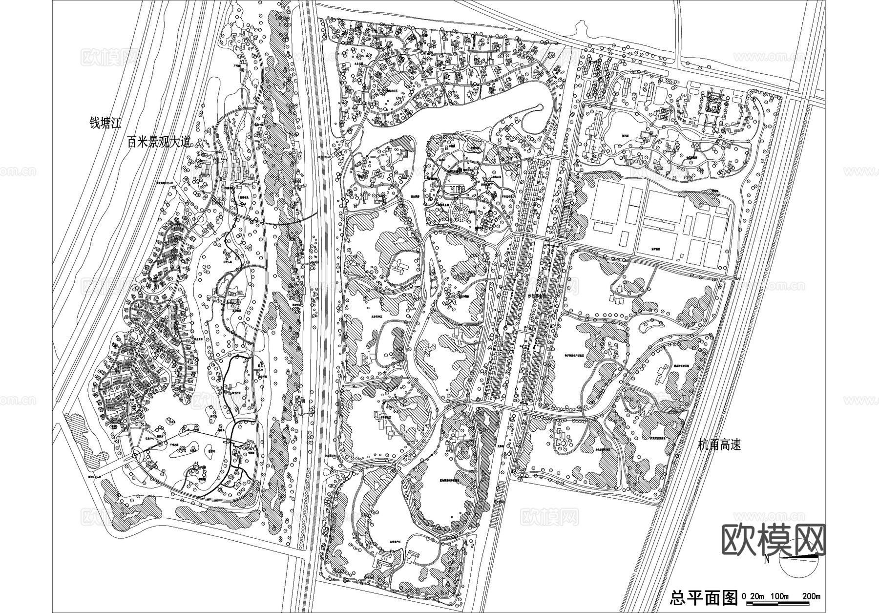 农业高科技示范园规划总平面图 景观别墅乡村农庄cad施工图