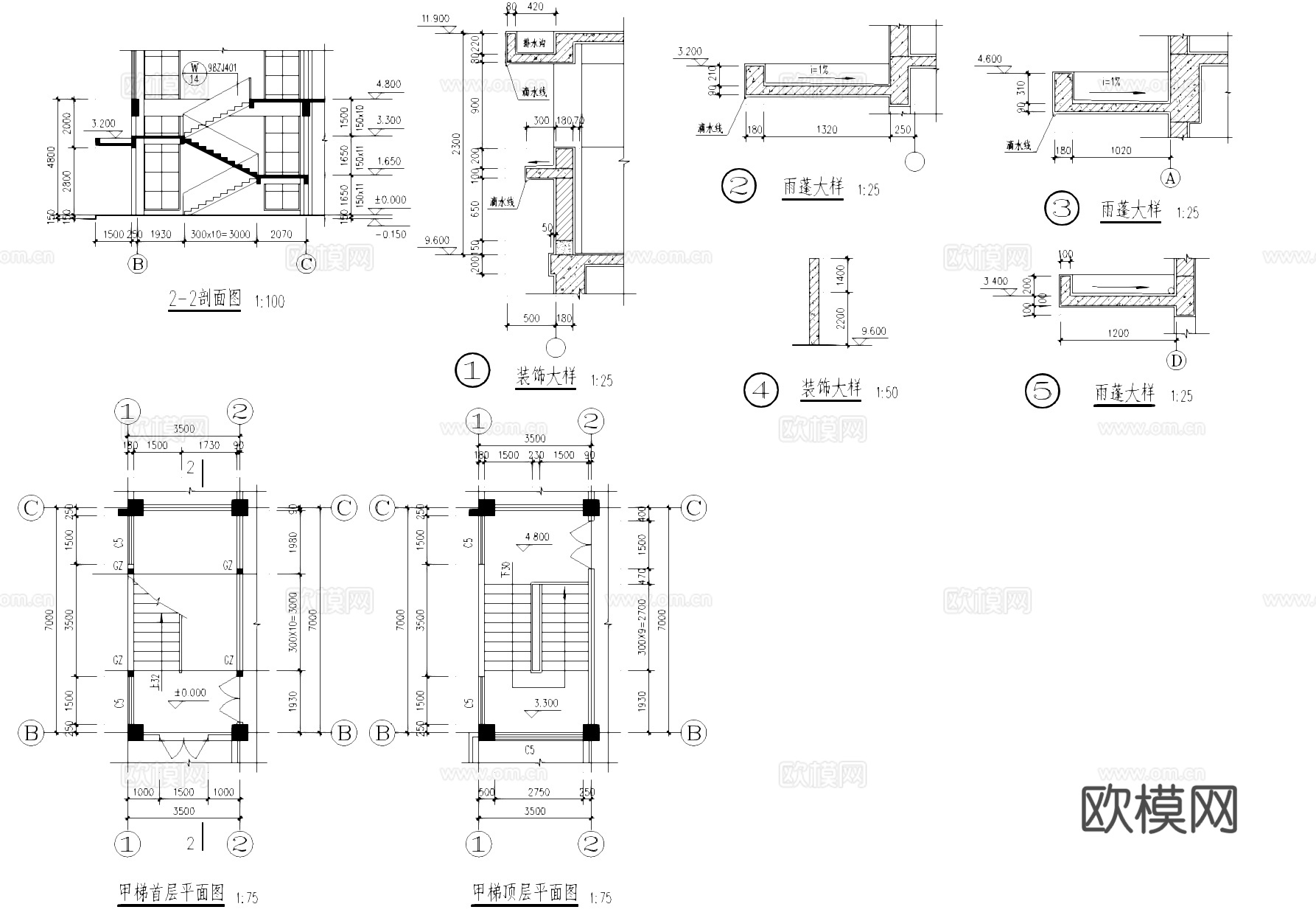 二层车间厂房工业建筑CAD施工图cad施工图