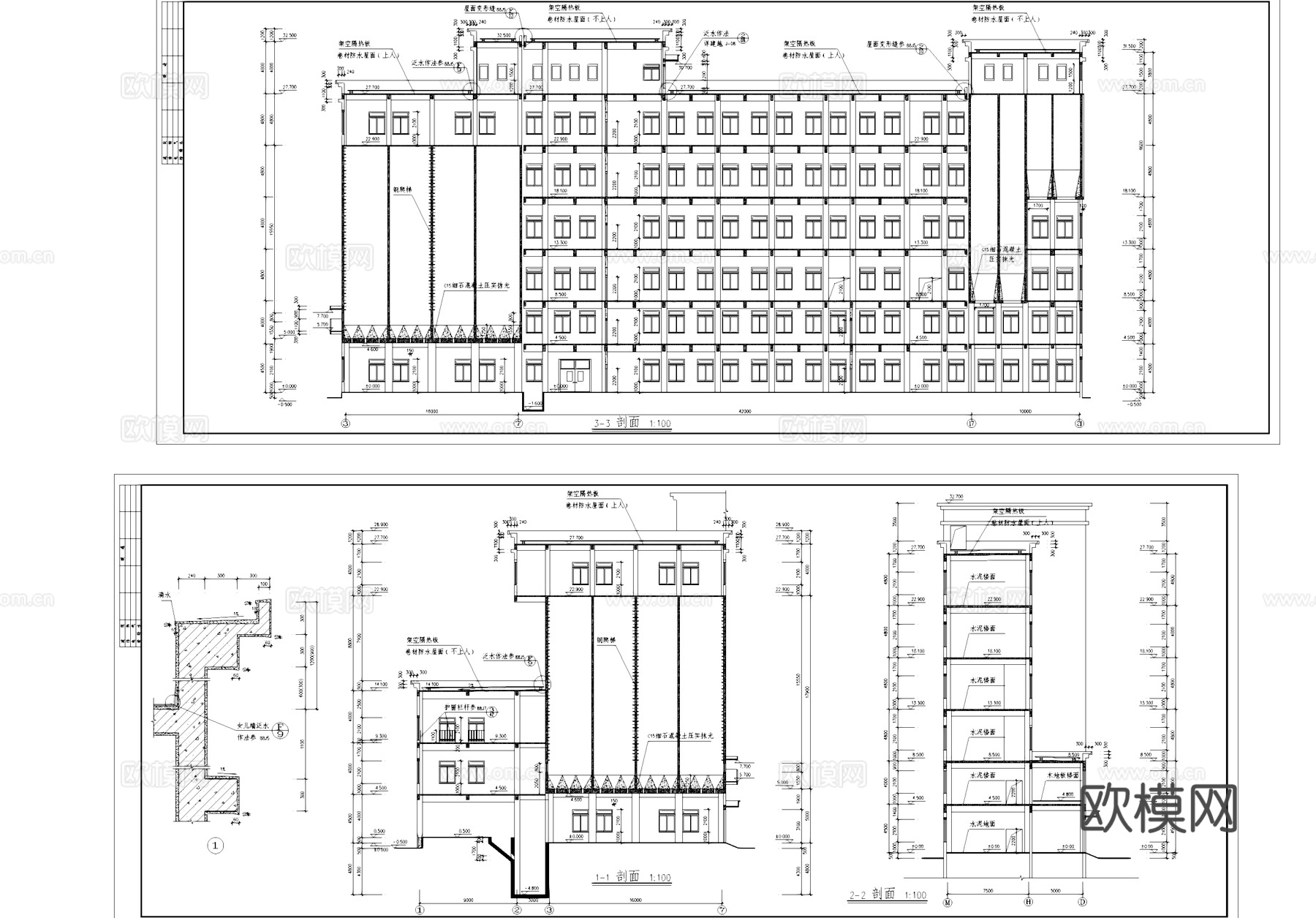 七层面粉加工厂厂房仓库工业建筑CAD施工图cad施工图