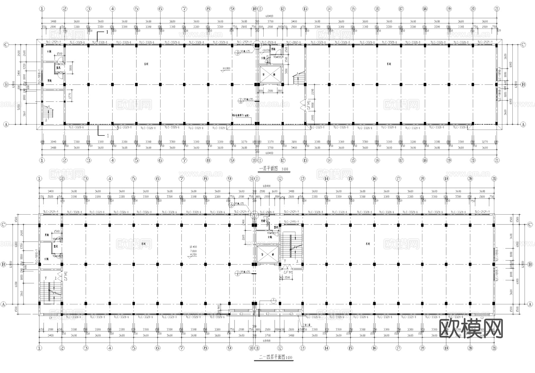 五层框架结构五金装饰厂房车间工业建筑CAD施工图cad施工图