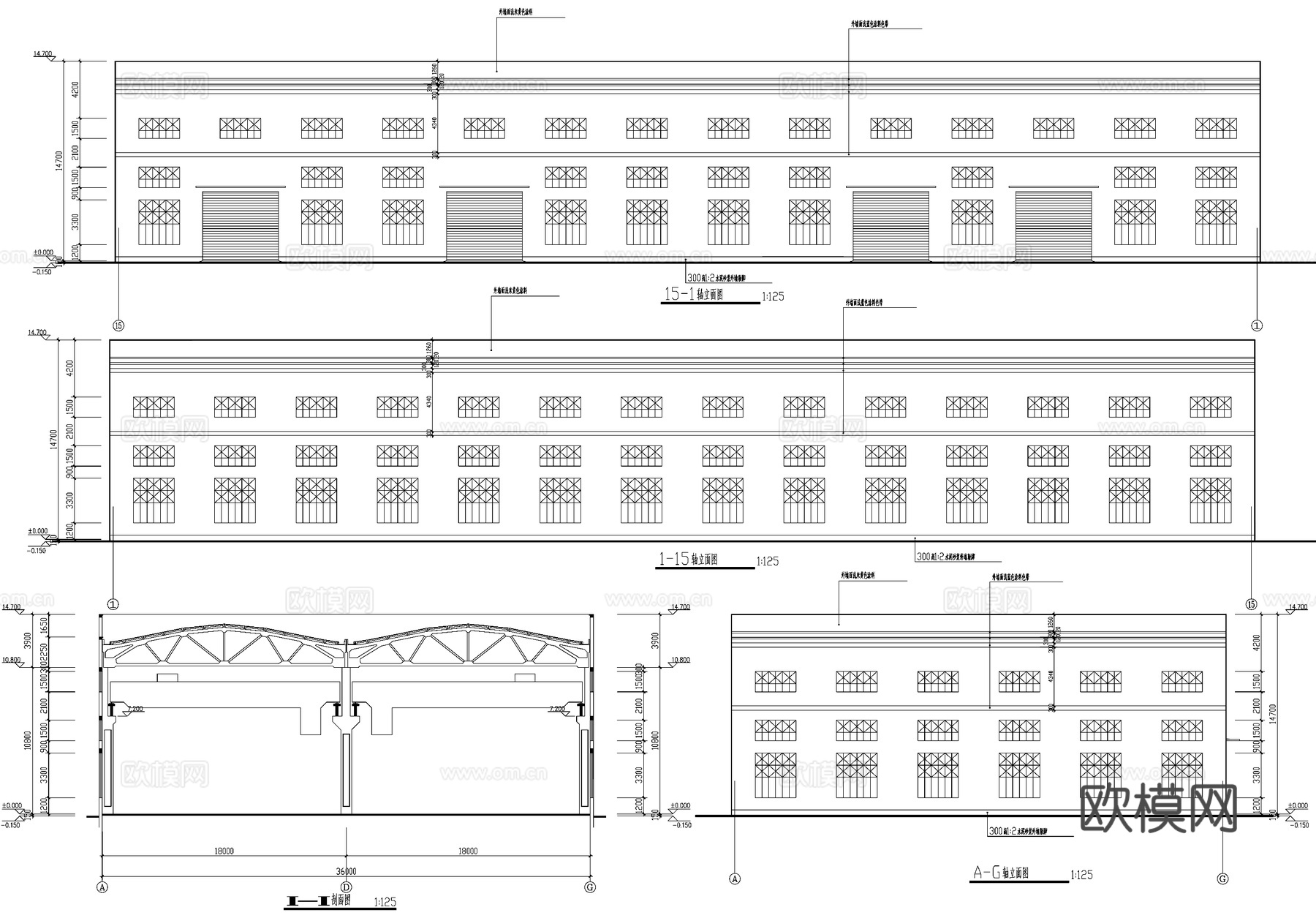 单层金工车间厂房工业建筑CAD施工图cad施工图