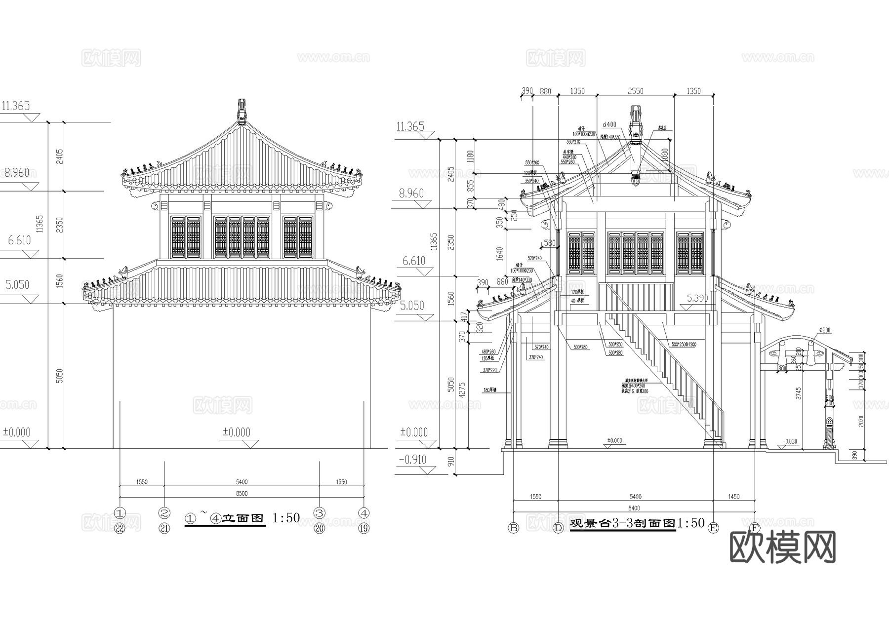 中式寺庙 山门古建大门门头cad施工图