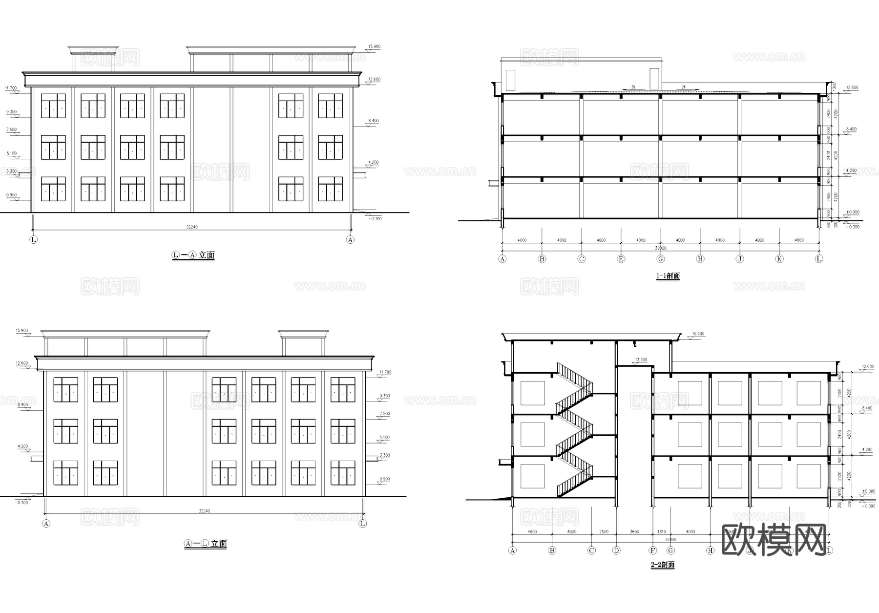 三层车间厂房工业建筑CAD施工图cad施工图