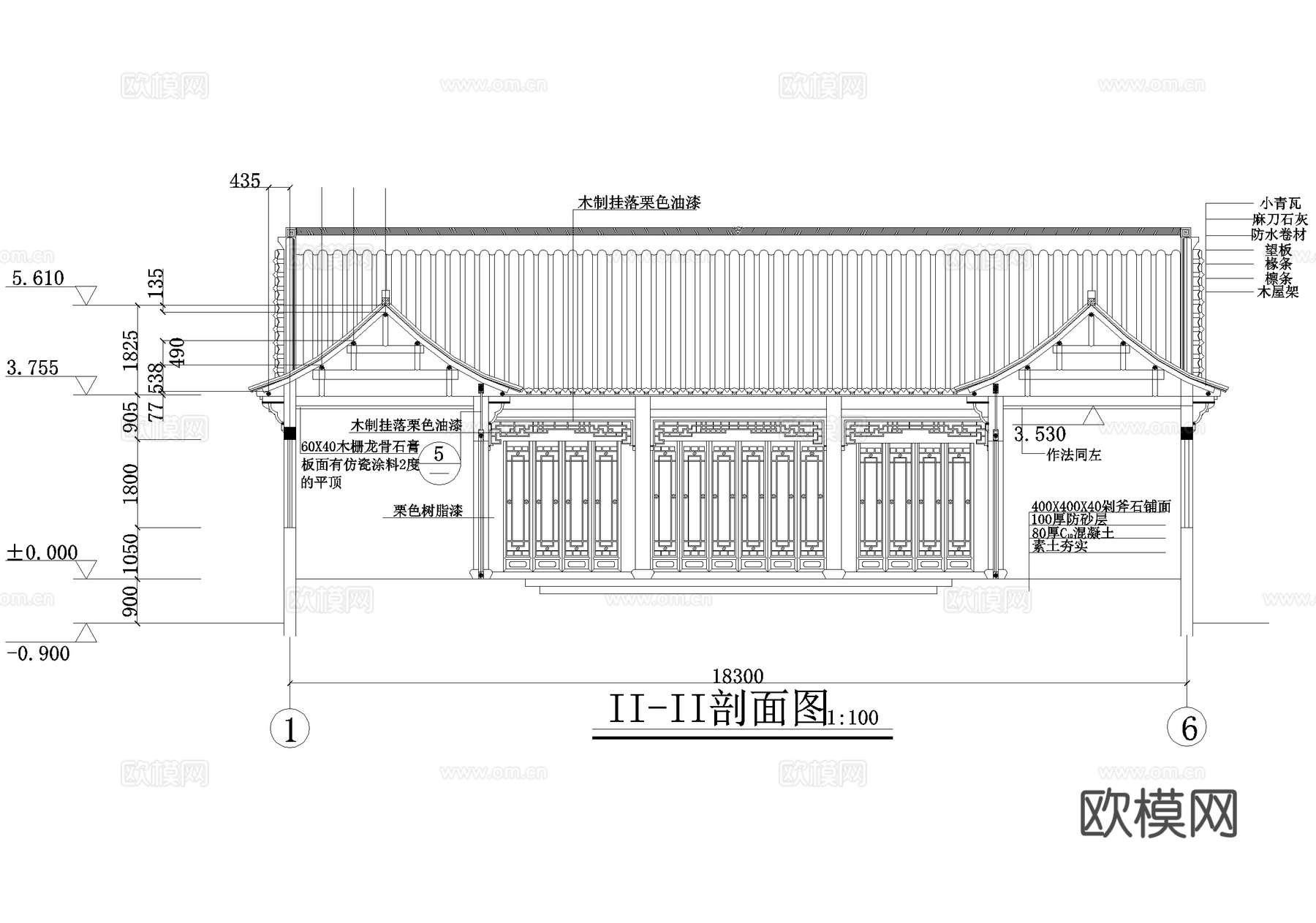 仿古建筑 三合院cad施工图