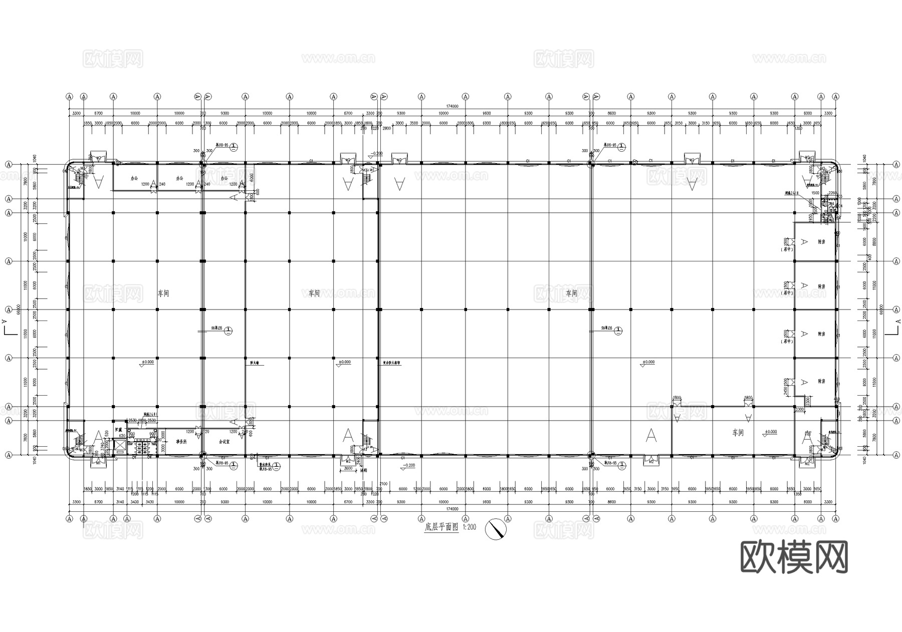 二层车间厂房工业建筑cad施工图