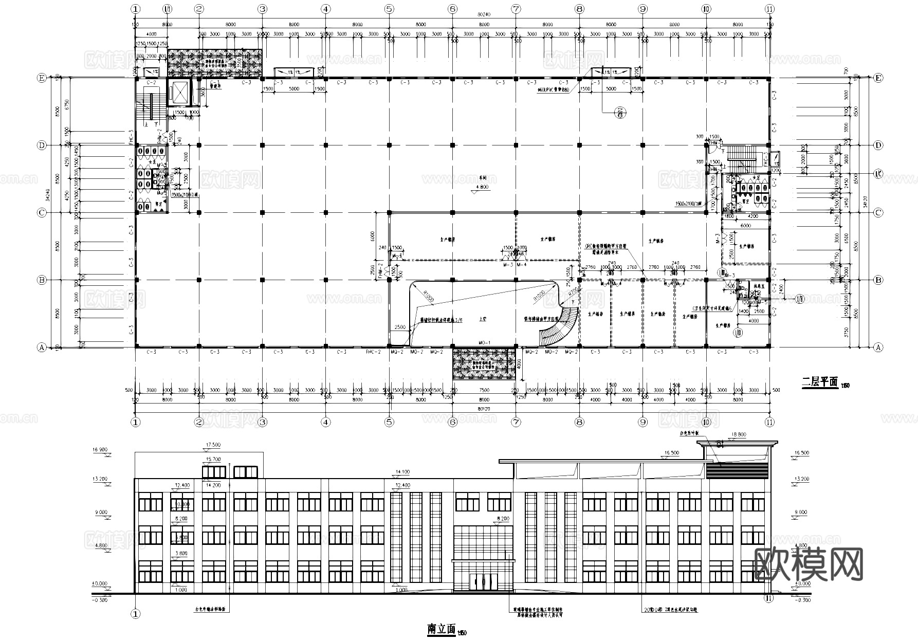 四层工厂车间厂房工业建筑CAD施工图cad施工图