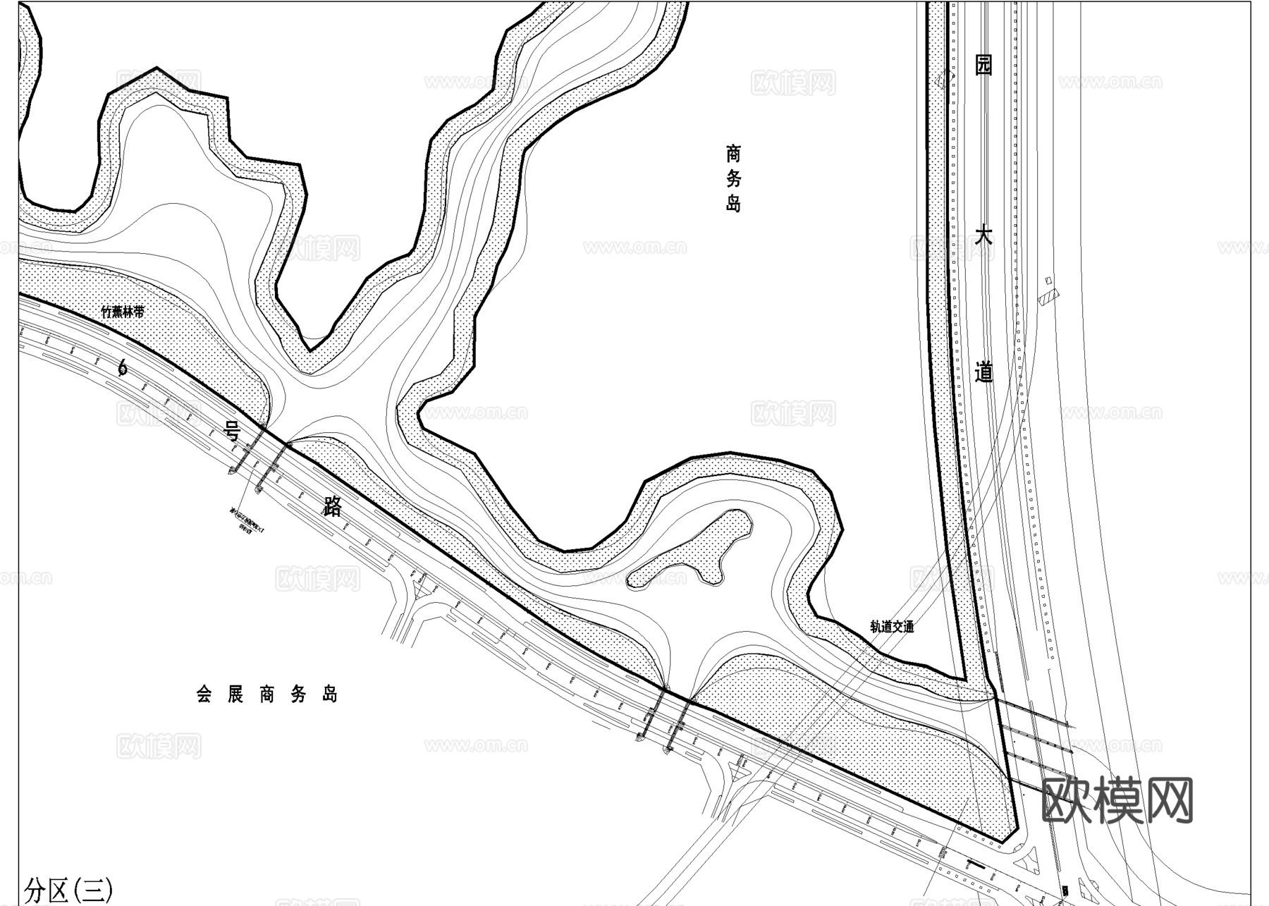 湿地滨水公园规划总平面图 总图竖向游览路线cad施工图