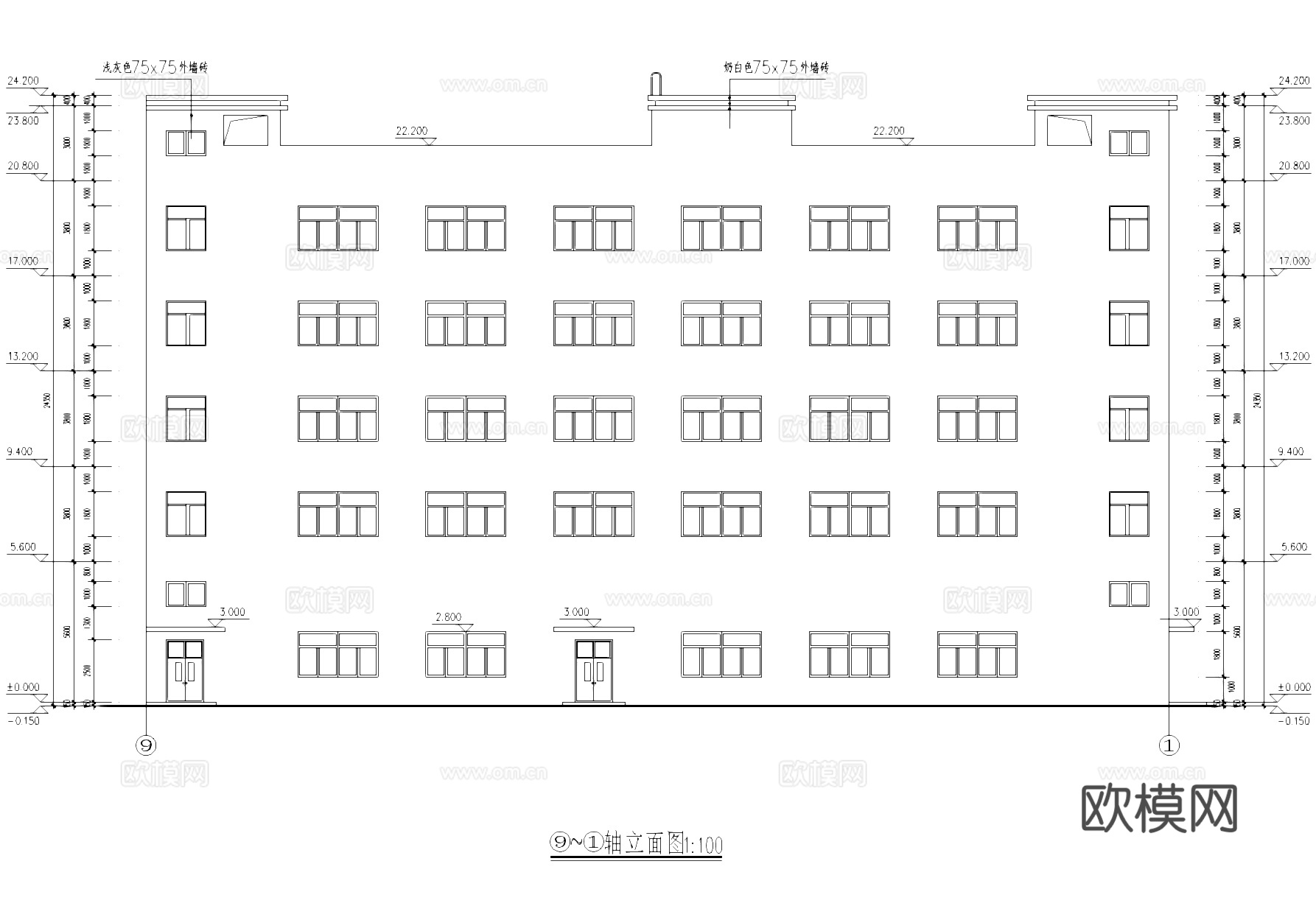 五层丙类框架结构厂房车间工业建筑CAD施工图cad施工图